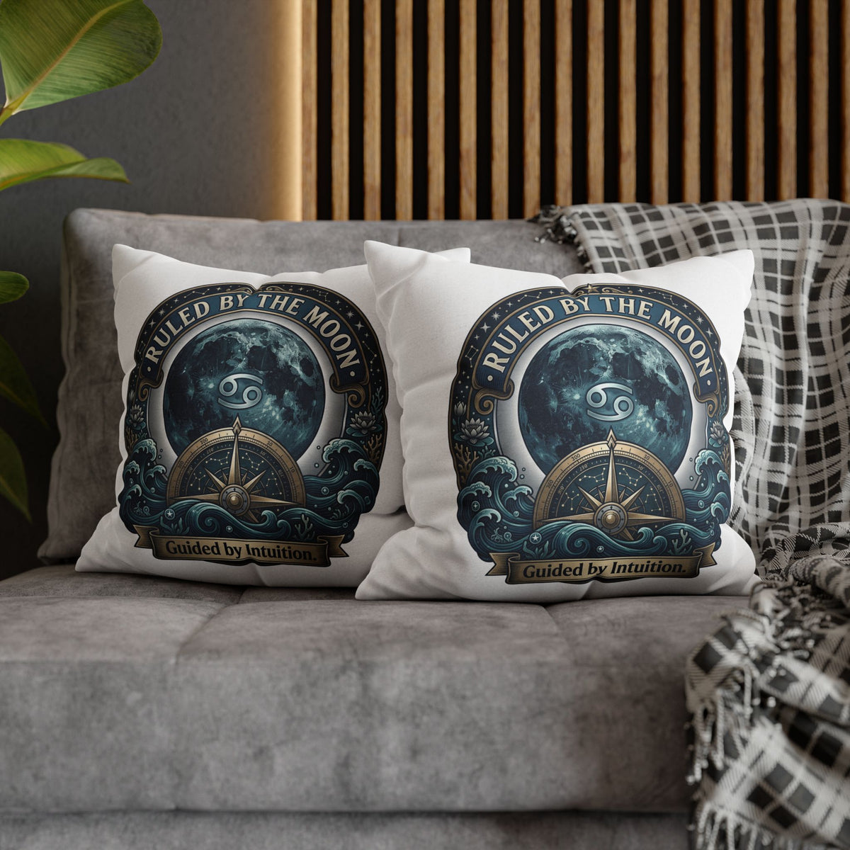 Ruled by the Moon Cancer Zodiac Pillowcase — 'Guided by Intuition' Decorative Throw Pillow Cover