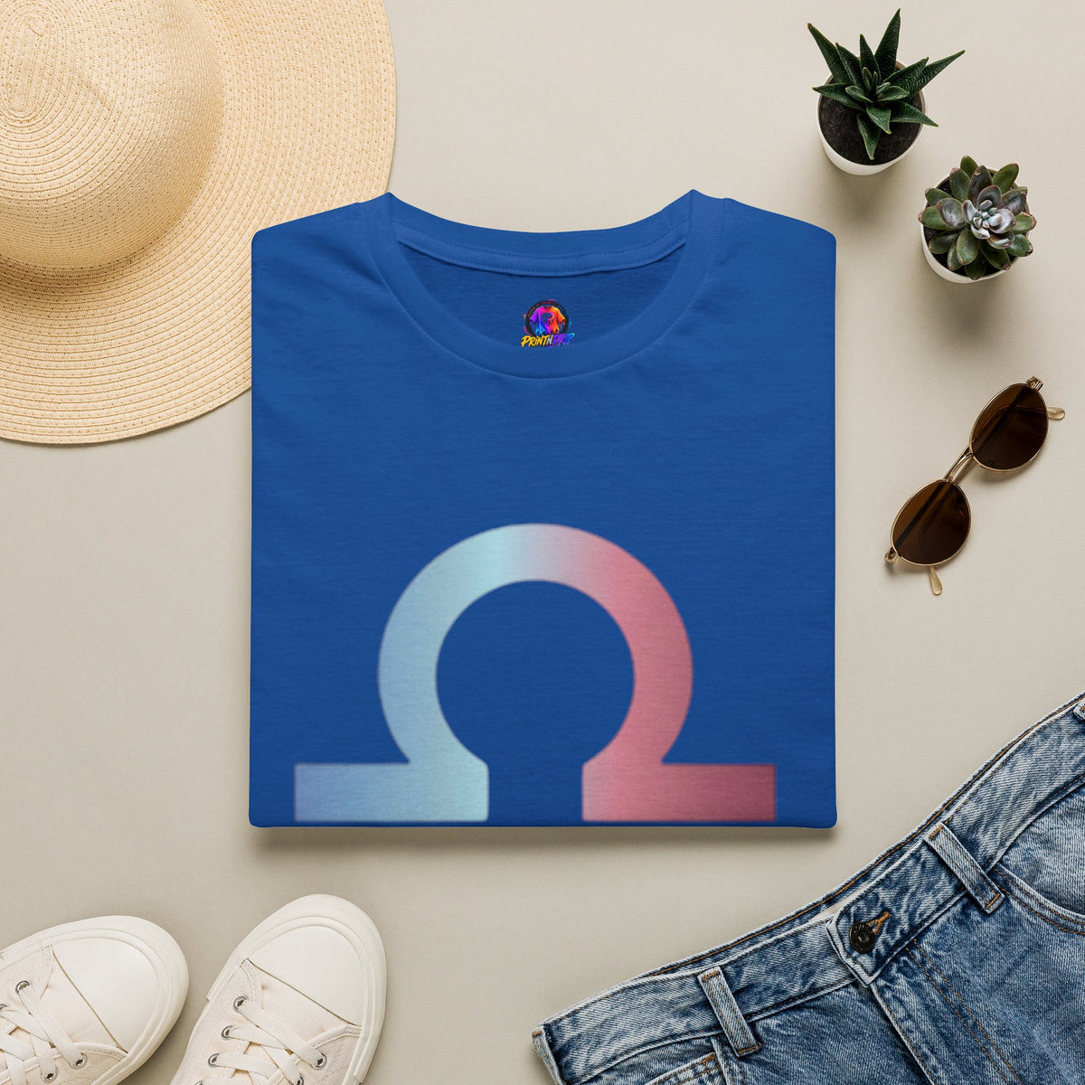 Omega Symbol T-Shirt — Pastel Gradient Drip Design