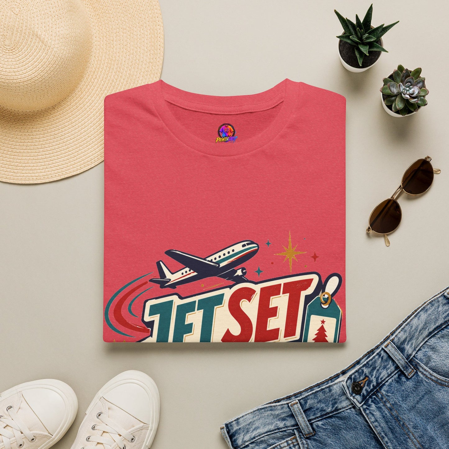 Jet Set Jingle Travel T-Shirt — Retro Airplane Vacation Graphic