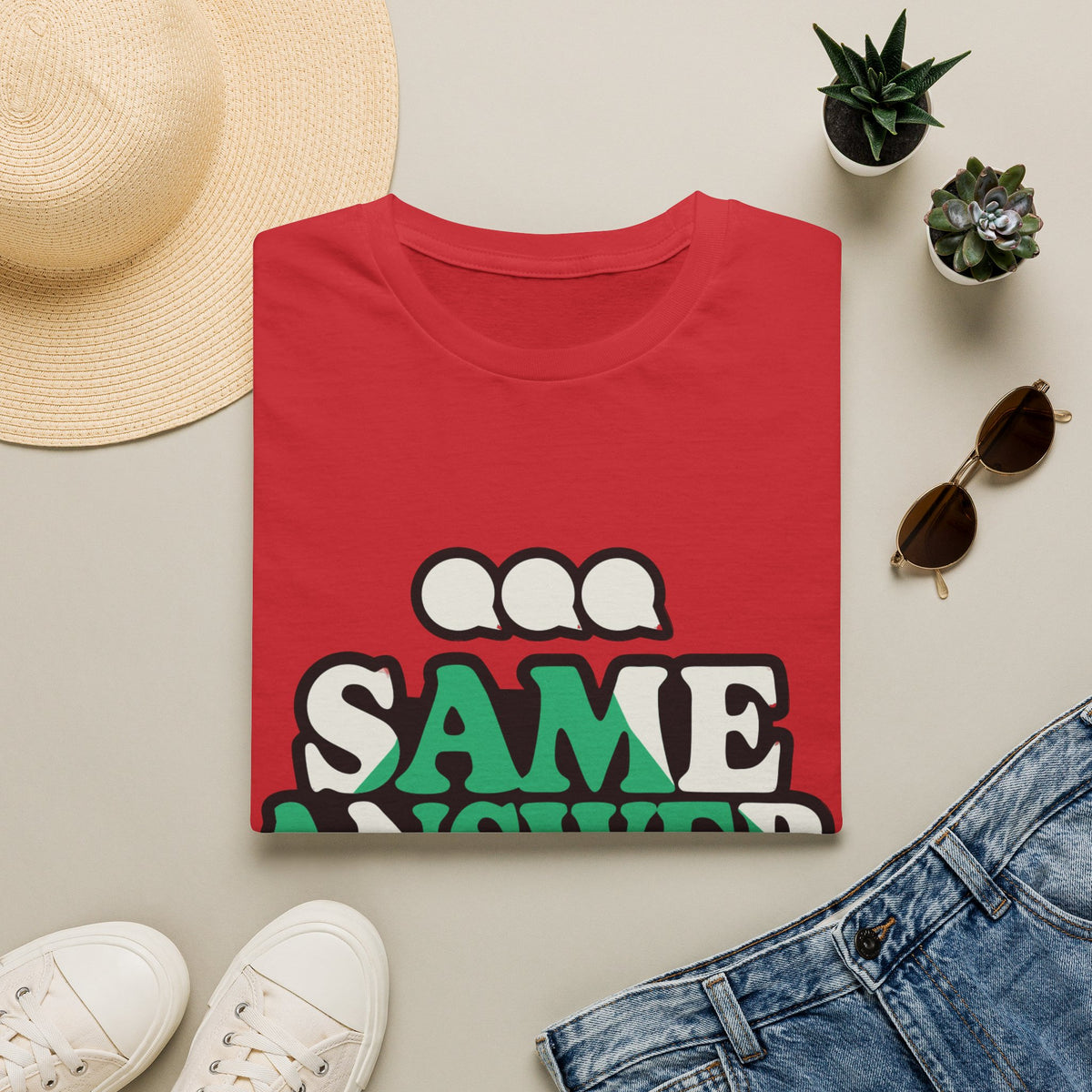 "Same Answer Every Time" Green Bubble Typography Graphic Tee - Trending Now - September 2026