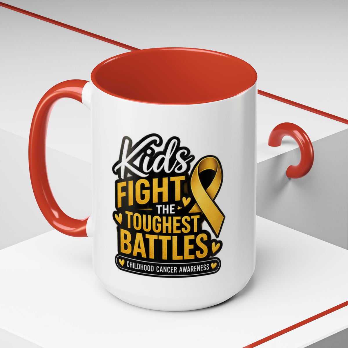 Childhood Cancer Awareness Accent Coffee Mug - "Kids Fight the Toughest Battles" (11/15oz)