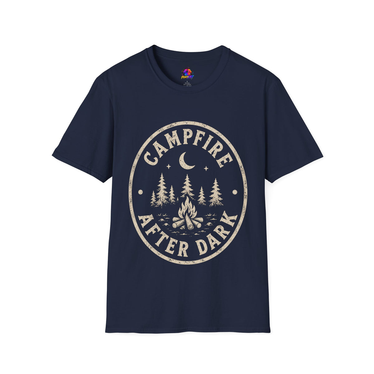Campfire T-Shirt — 'Campfire After Dark' Vintage Moon & Trees Graphic