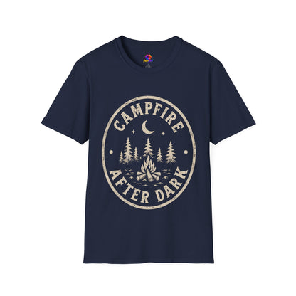 Campfire T-Shirt — 'Campfire After Dark' Vintage Moon & Trees Graphic