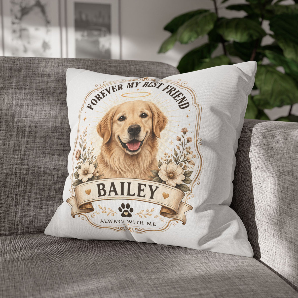 Milo Bailey Dog Dad Mom Golden Retriever Memorial Throw Pillow — "Forever My Best Friend" Personalized Bailey Pillowcase