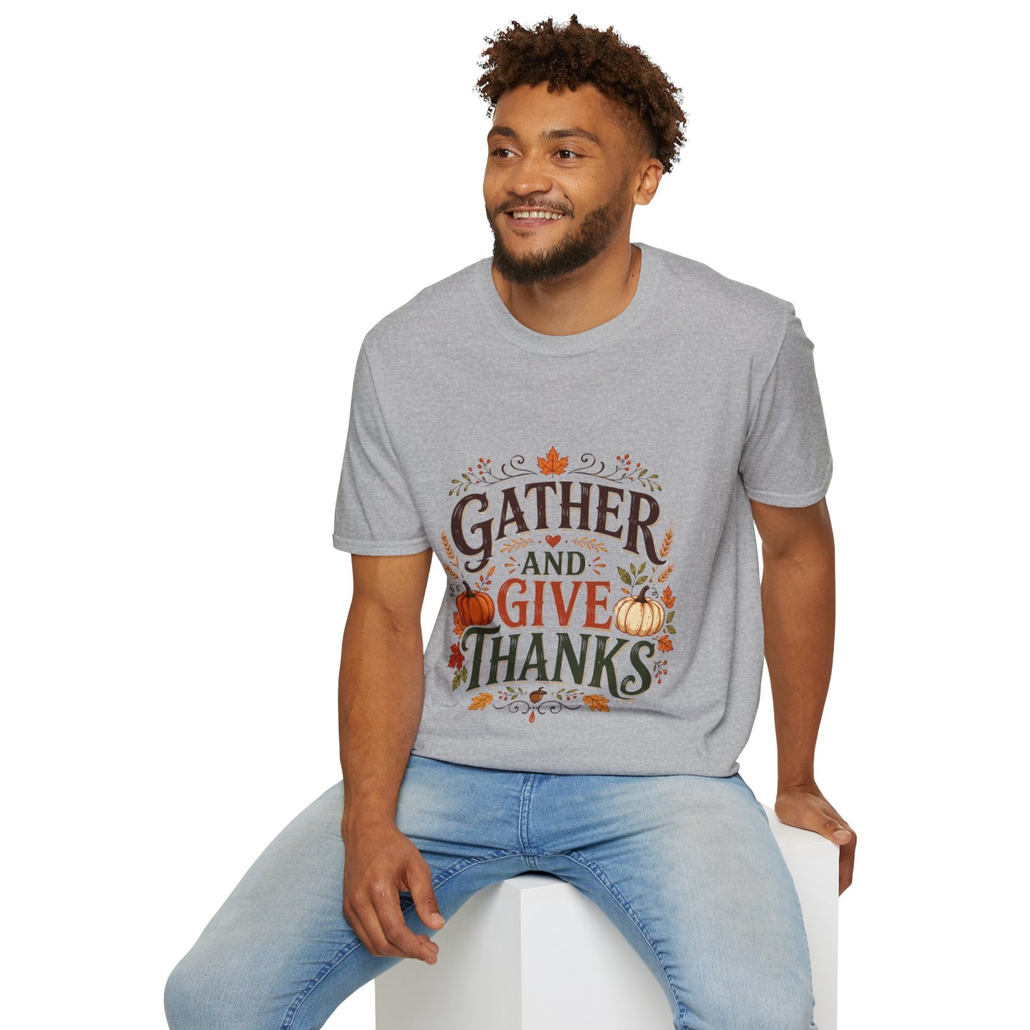 Gather and Give Thanks T-Shirt — Thanksgiving Fall Holiday Tee