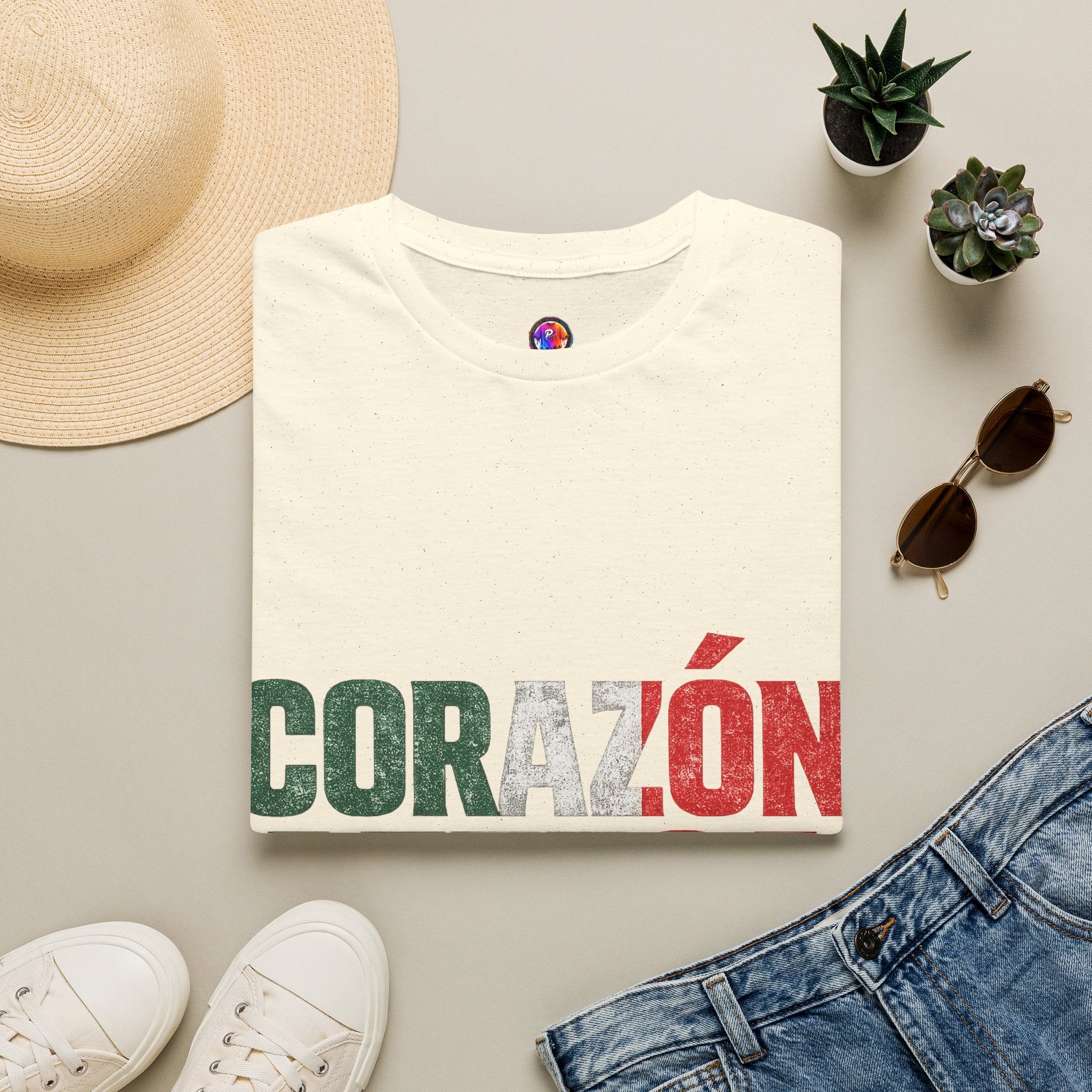 Mexico Corazón Azteca T-Shirt — Mexican Pride Flag Text Tee