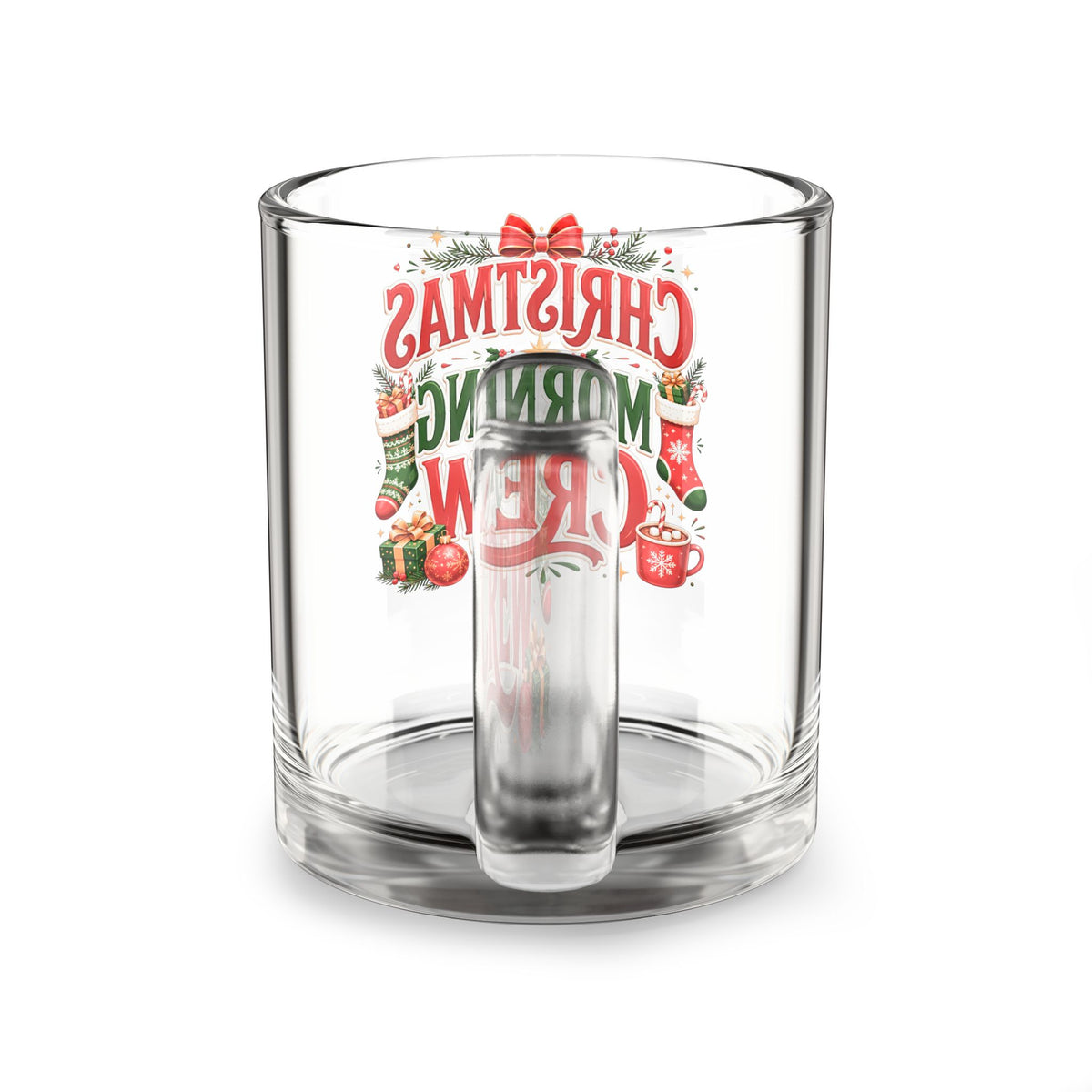 Christmas Glass Mug 10 oz Christmas Morning Crew Glass Mug — 10oz Holiday Coffee Cup