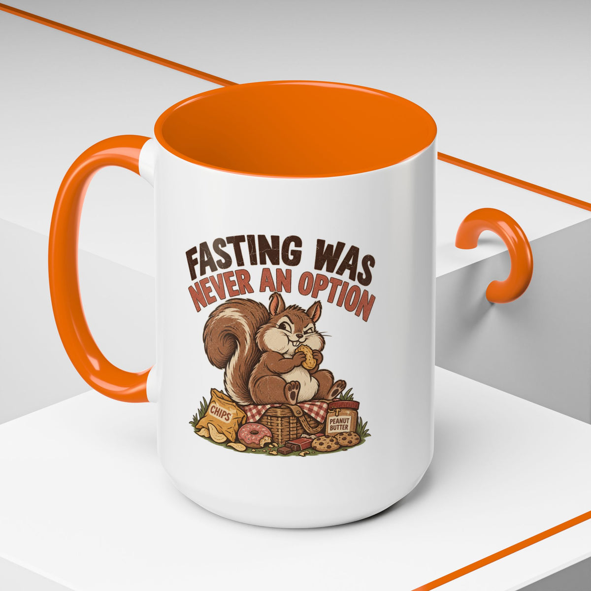 Funny And Witty "Fasting Was Never An Option" Accent Coffee Mug (11, 15oz)
