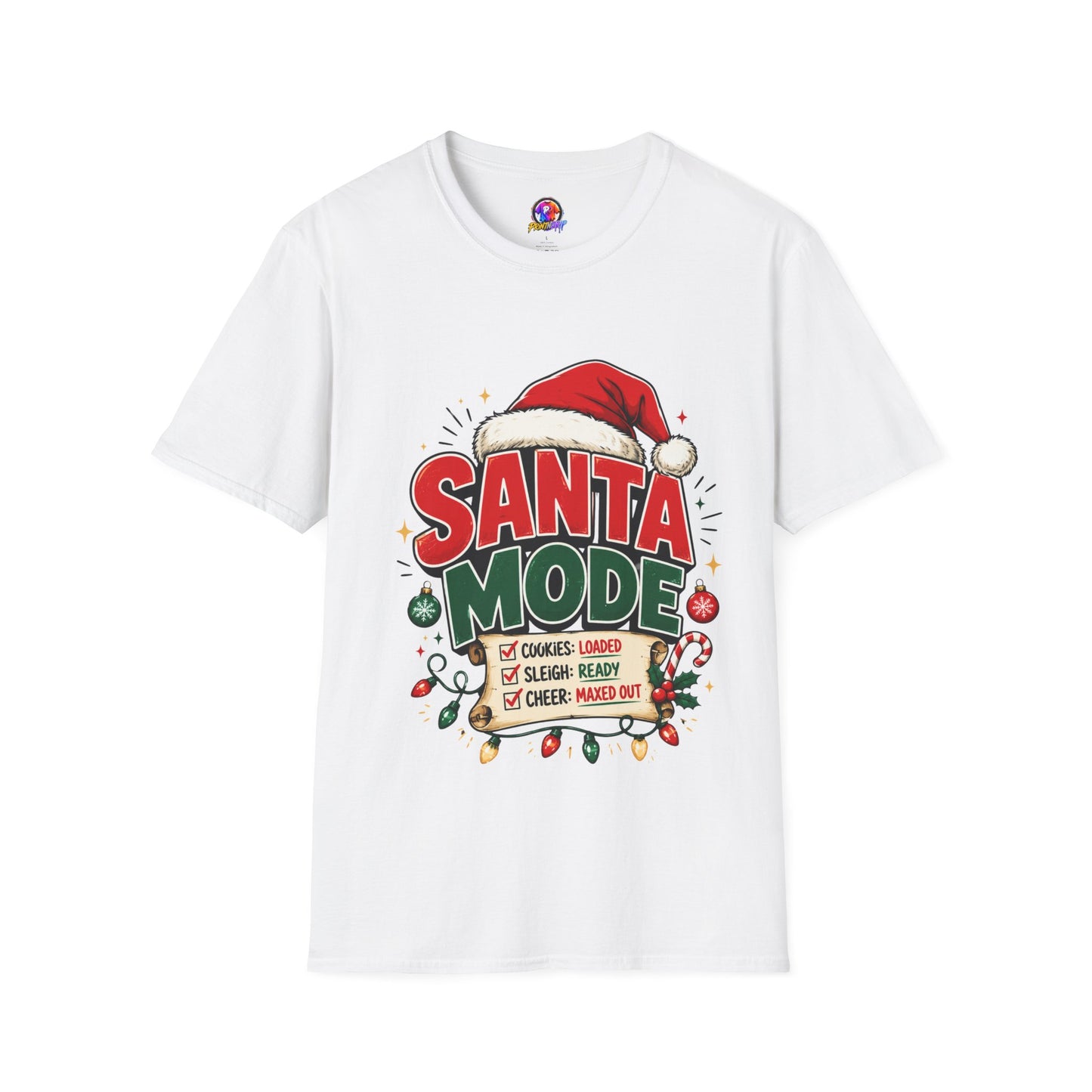 Santa Mode T-Shirt — Holiday Christmas Graphic Tee with Santa Hat