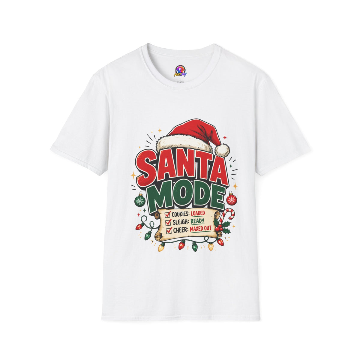 Santa Mode T-Shirt — Holiday Christmas Graphic Tee with Santa Hat