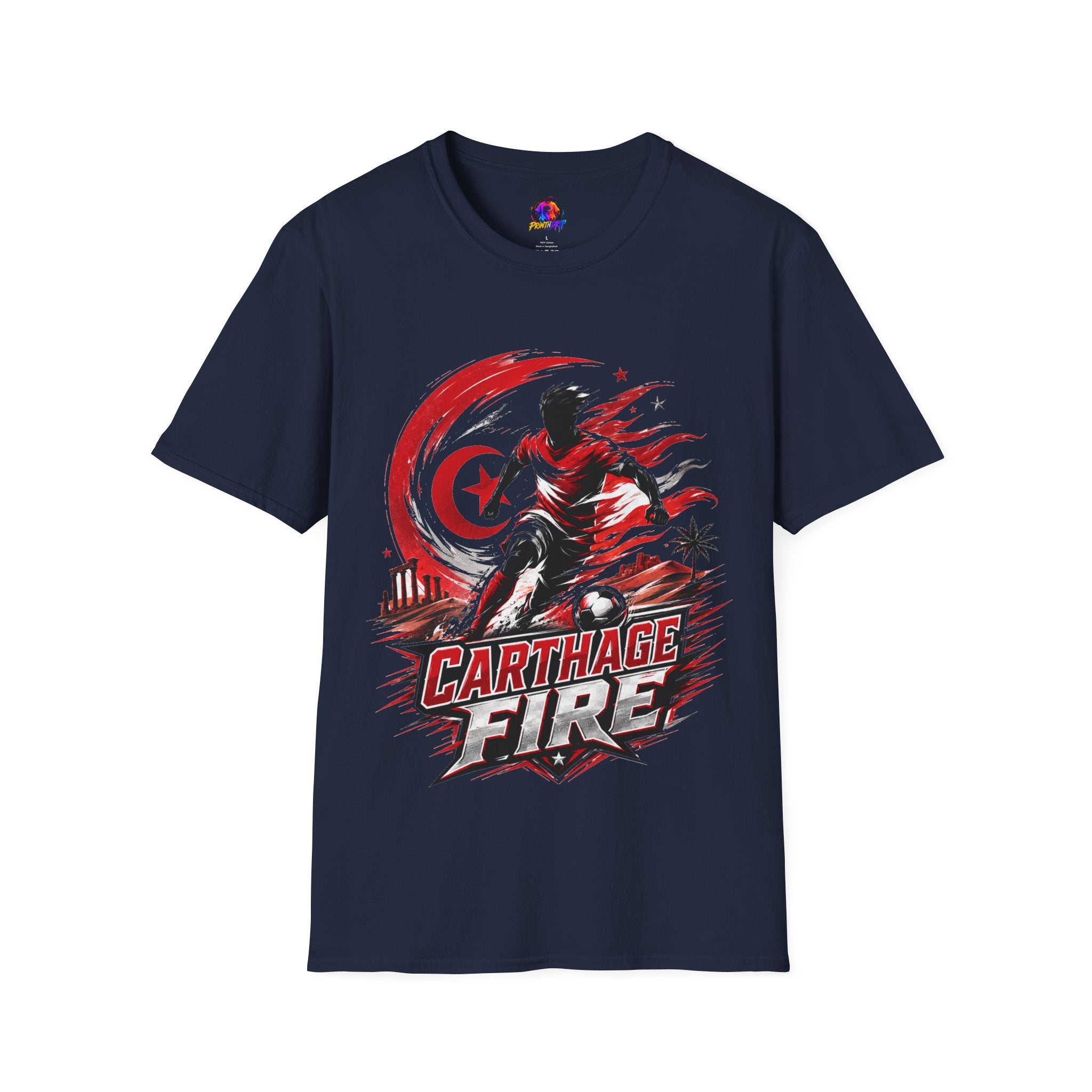 Tunisia Carthage Fire Soccer T-Shirt — Red Crescent Football Fan Tee