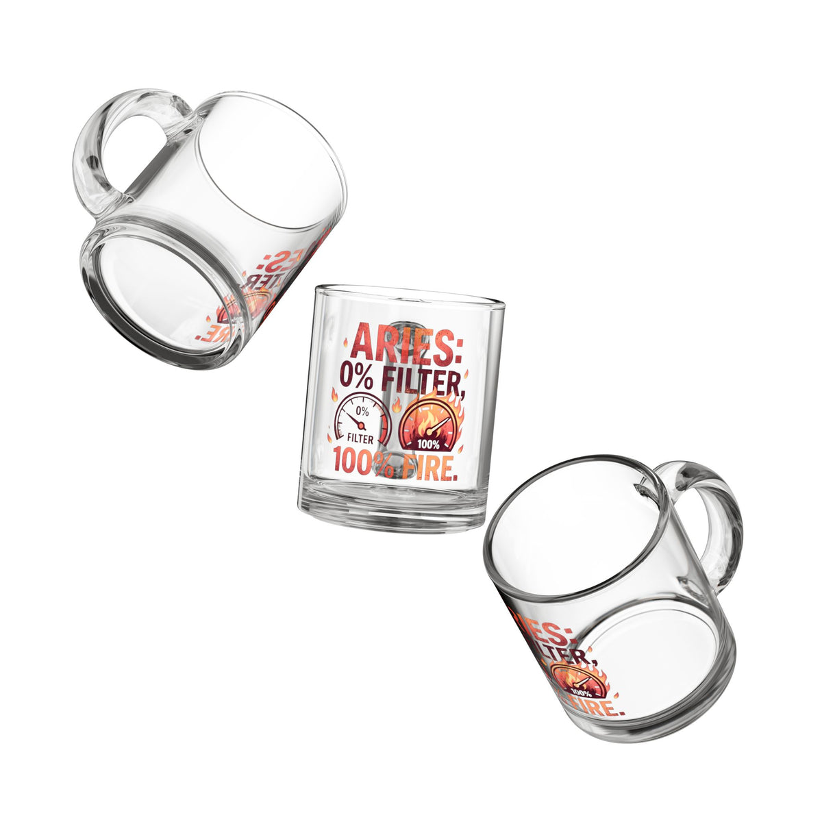 Aries Glass Mug – "0% Filter, 100% Fire" Zodiac Coffee Cup (10oz)