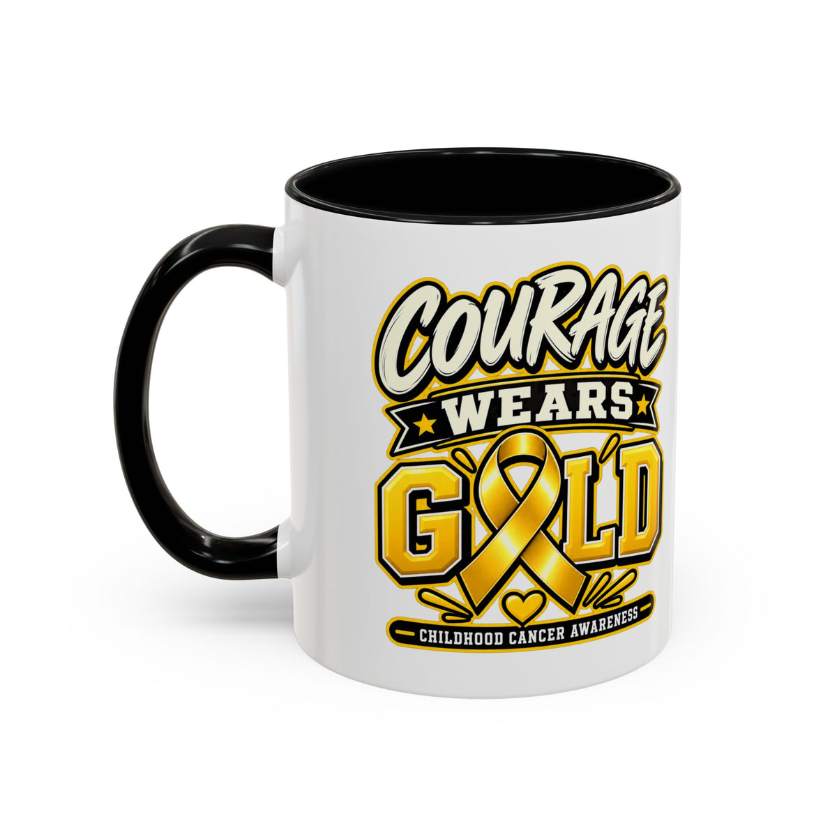 Courage Wears Gold Coffee Mug — Childhood Cancer Awareness Tea Cup