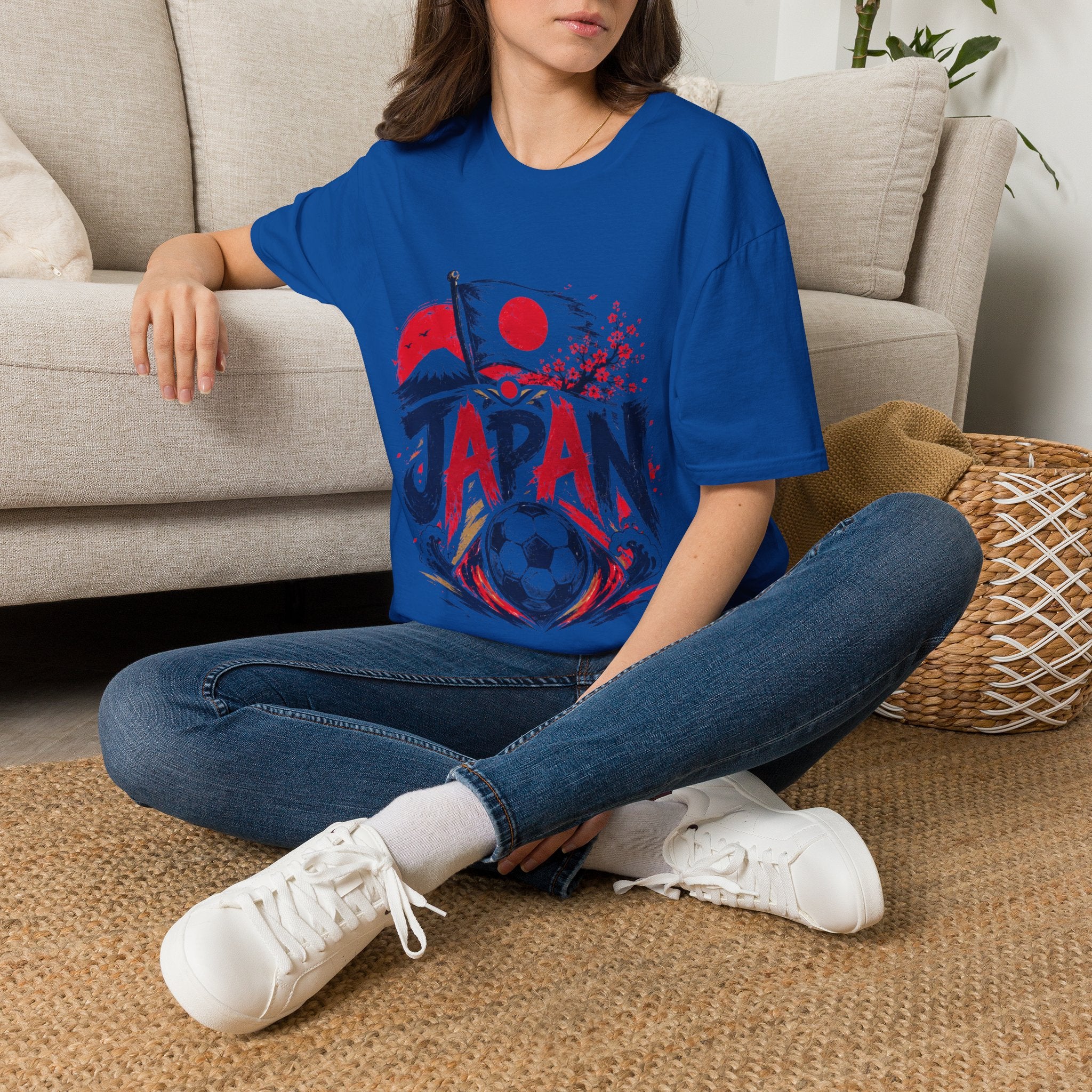 Japan Soccer T-Shirt — Japanese Flag & Cherry Blossom Football Graphic