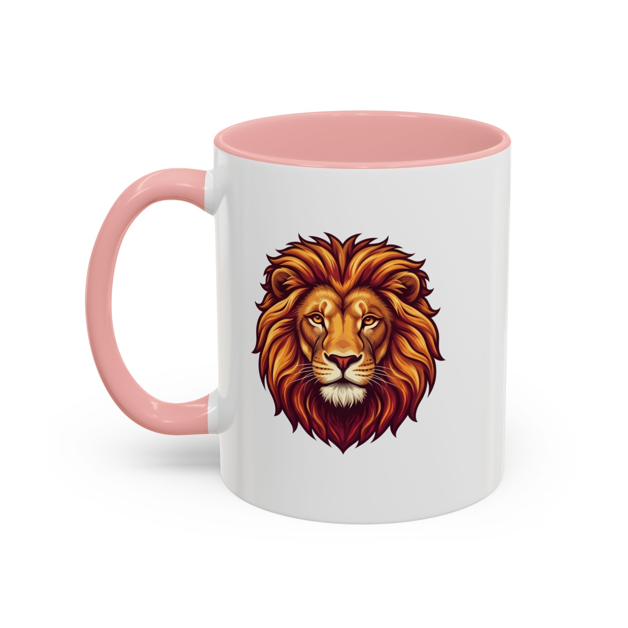 Lion Head Accent Coffee Mug — Bold Tribal Lion Face Design,