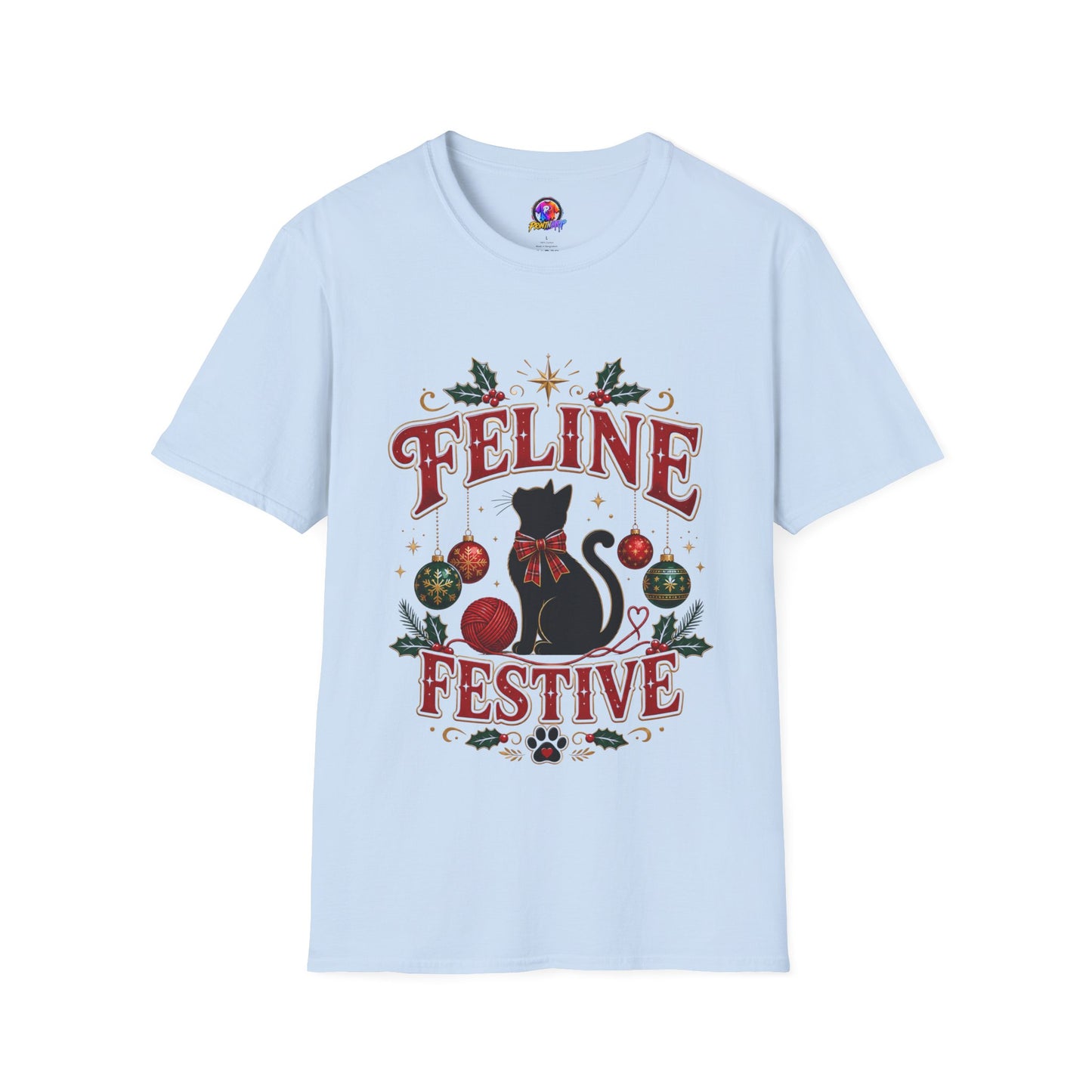 Feline Festive T-Shirt — Cute Black Cat Christmas Holiday Tee