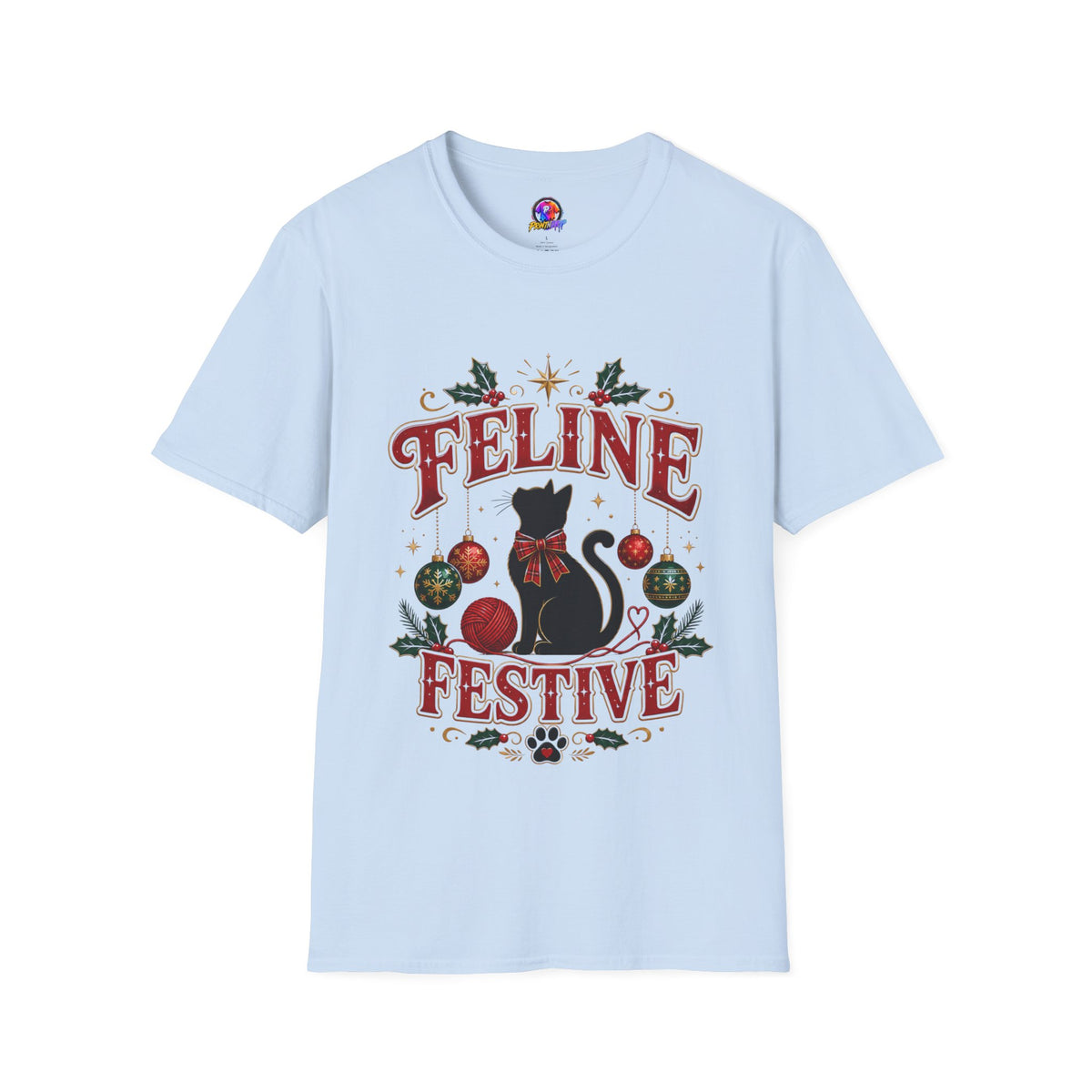 Feline Festive T-Shirt — Cute Black Cat Christmas Holiday Tee