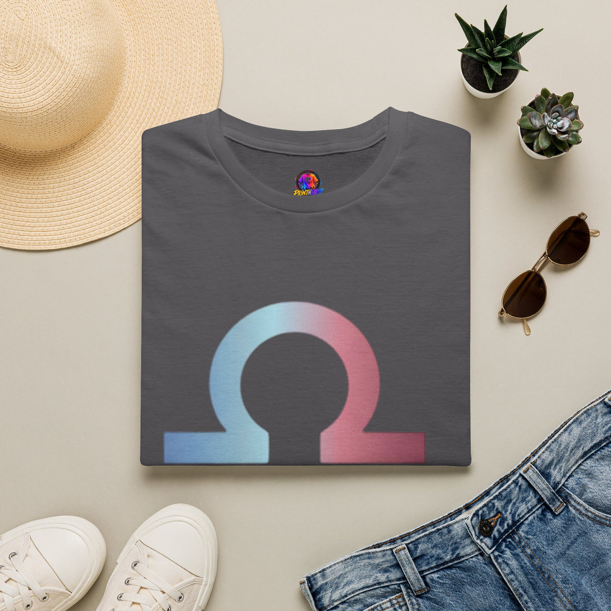 Libra Zodiac Omega Symbol T‑Shirt — Pastel Gradient Drip Graphic Shirt