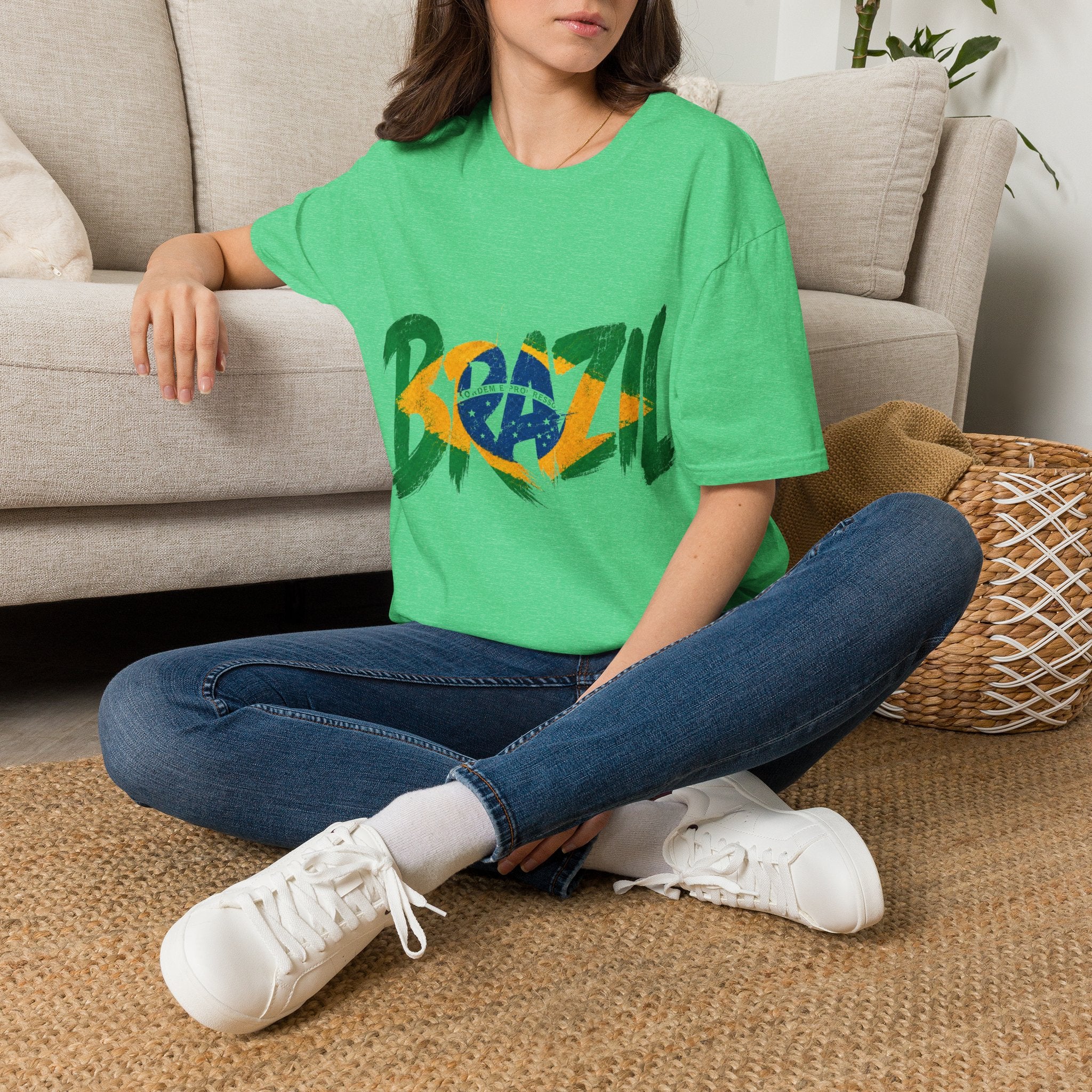 Brazil Flag Graphic T-Shirt — Bold Brazil Script with National Flag Motif