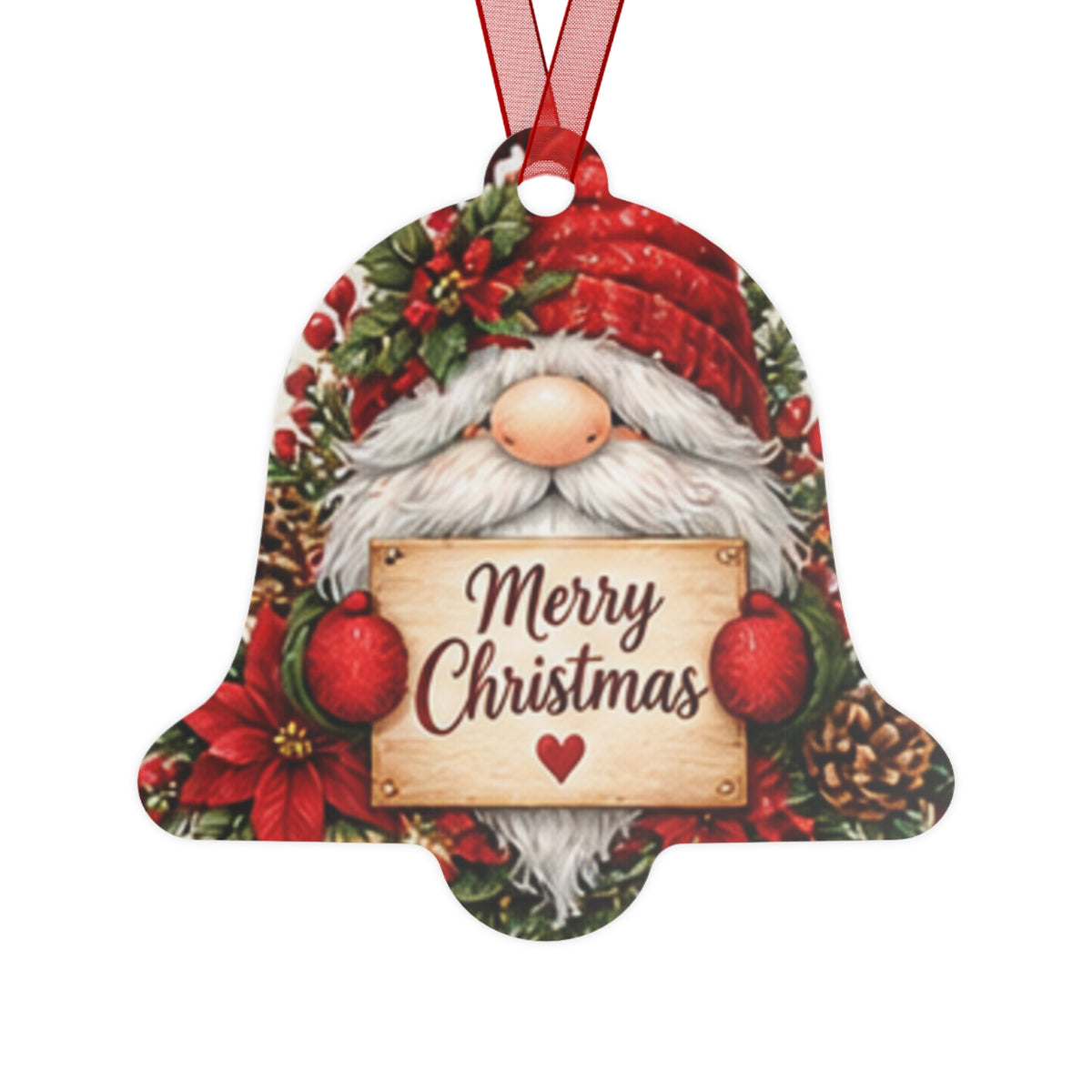 Gnome "Merry Christmas" Metal Bell Ornament — Festive Holiday Tree Decoration