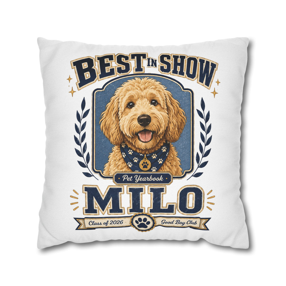 Best in Show Milo Pillowcase — Personalized Dog Portrait Decorative Pillowcase Milo Bailey Dog Dad Mom