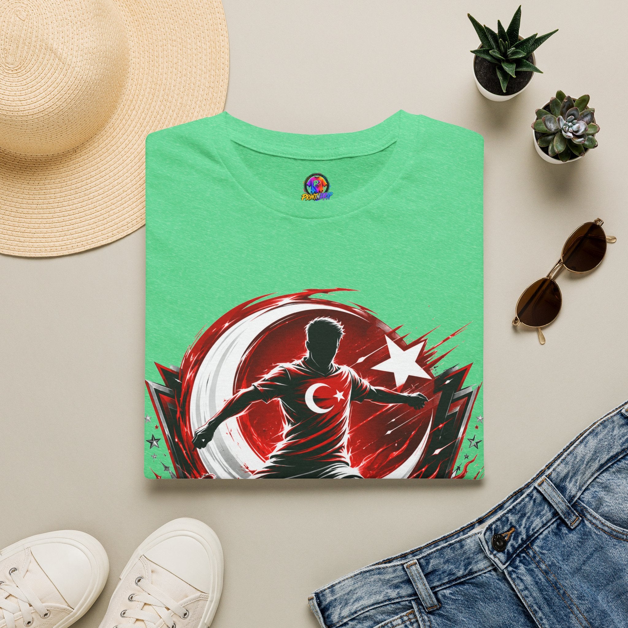 Turkey Crimson Flame Soccer T-Shirt — Turkish Crescent & Star Football Fan Tee