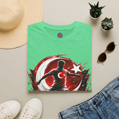 Turkey Crimson Flame Soccer T-Shirt — Turkish Crescent & Star Football Fan Tee