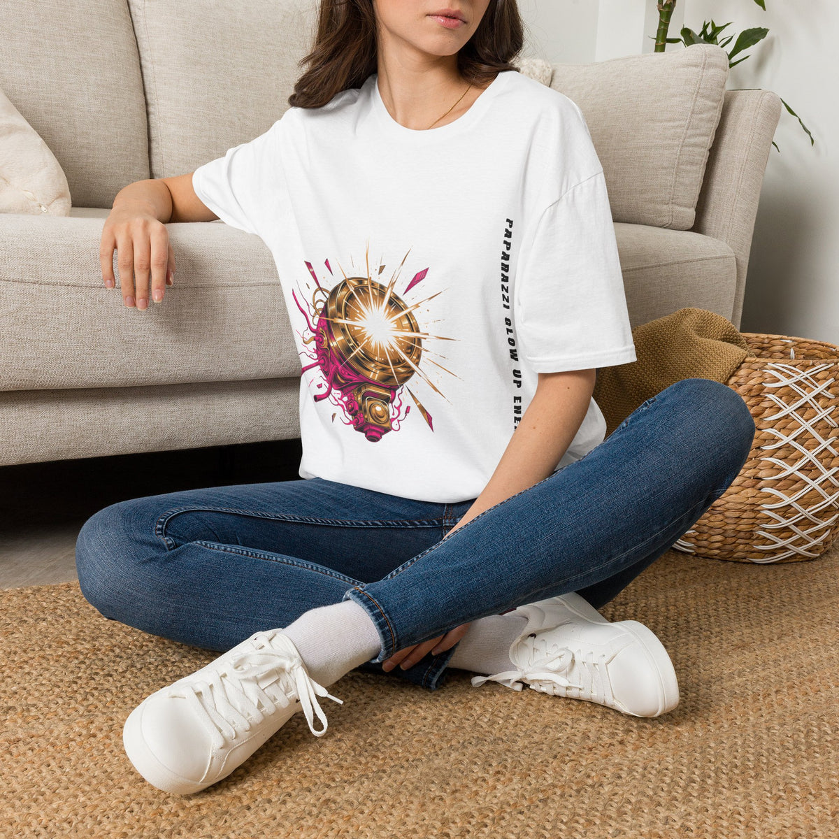 Paparazzi Glow Up Energy Vertical Text Gold Disco Ball White Graphic Tee - Trending Now - September 2026