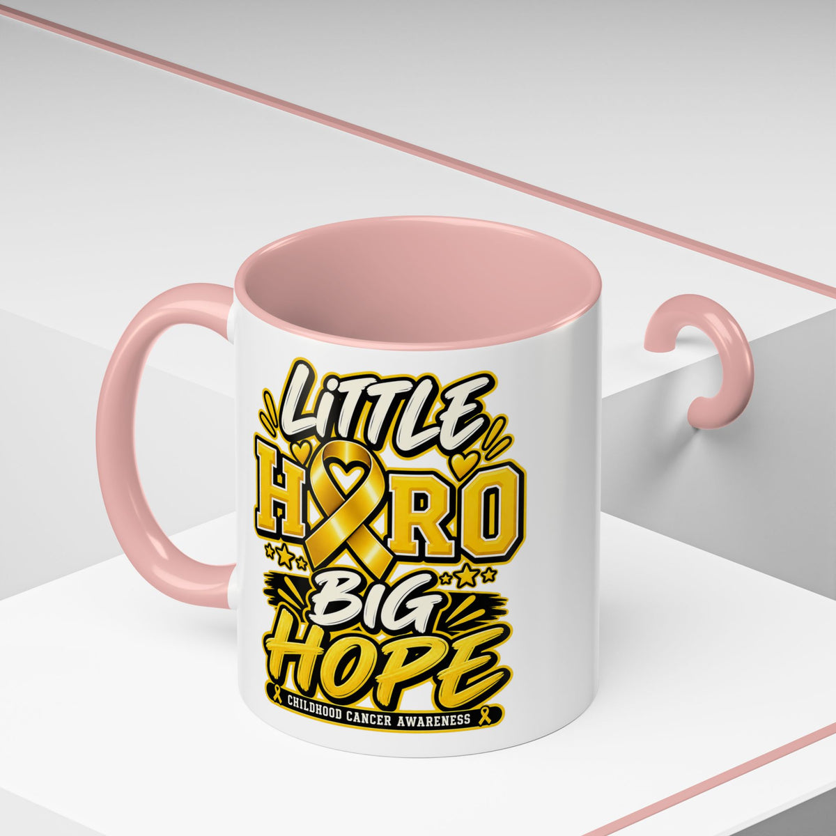 Little Hero Big Hope Coffee Mug — Childhood Cancer Awareness Accent Mug (11/15 oz)