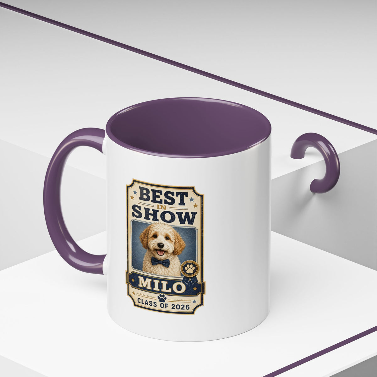 Milo Bailey Dog Dad Mom Best in Show Personalized Dog Photo Coffee Mug — Custom Pet Name (e.g., Milo) — Class of 2026 Accent Mug