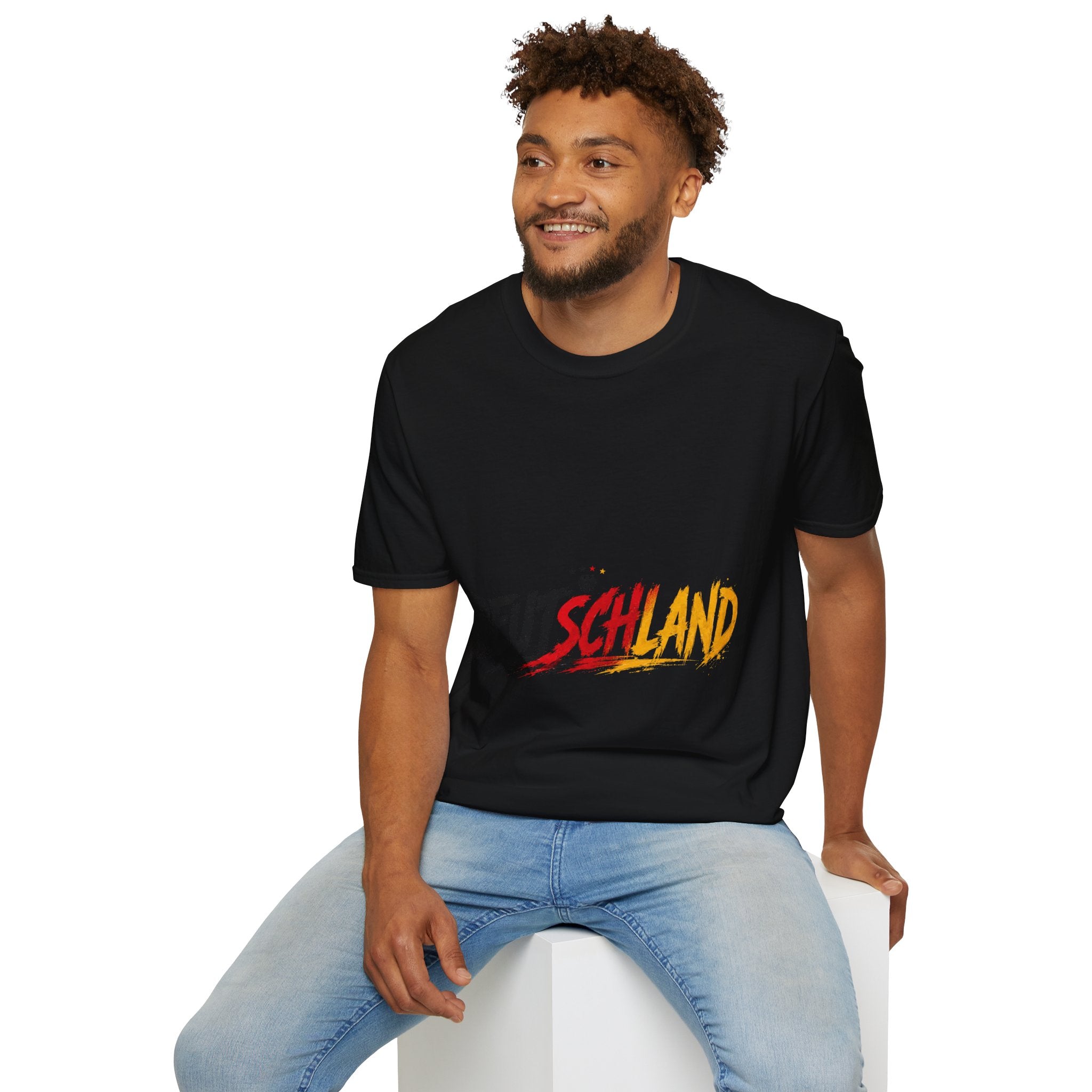 Germany Deutschland Football T-Shirt — Deutschland Script with German Flag Brushstroke