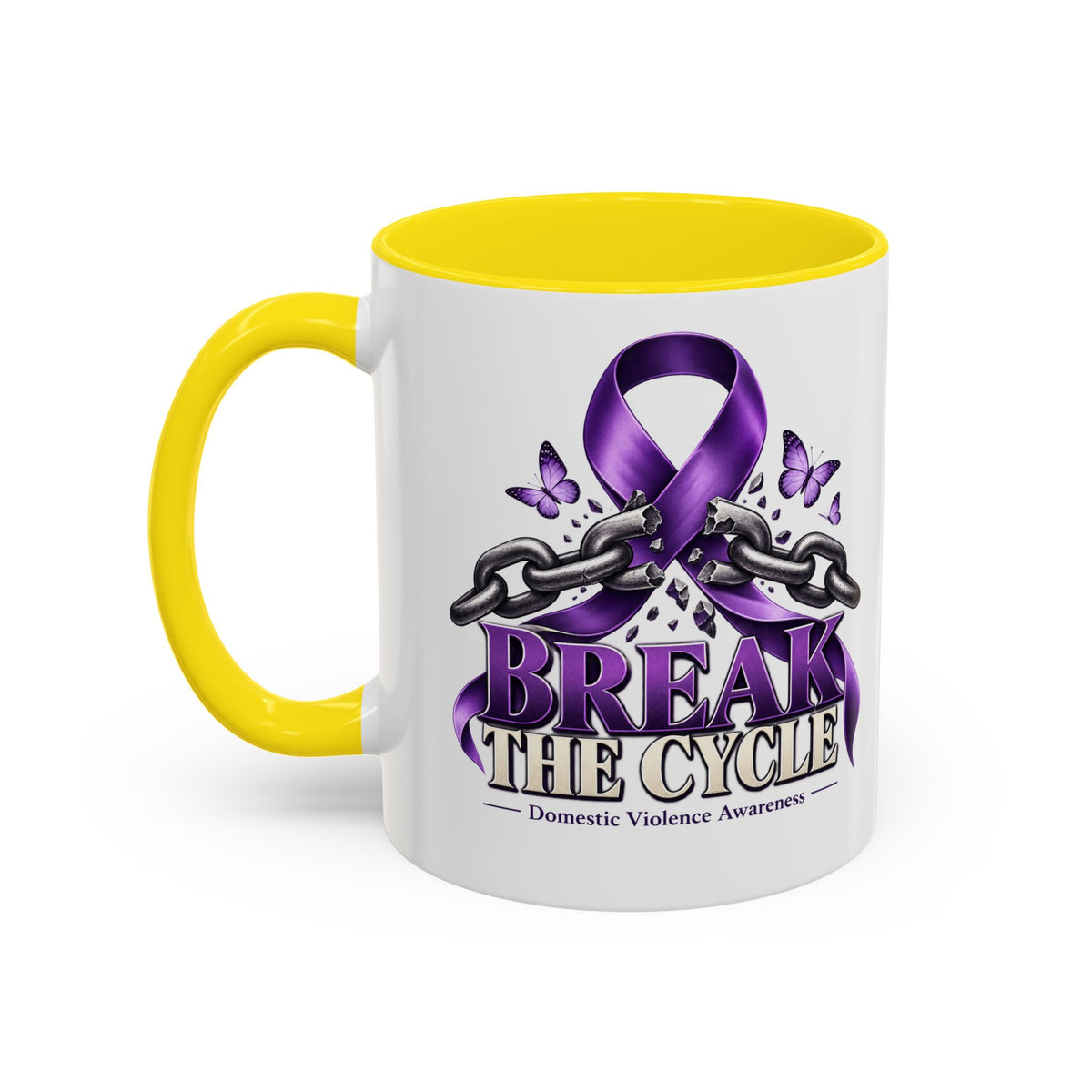 Break the Cycle Coffee Mug – Domestic Violence Awareness Purple Ribbon (11/15oz)