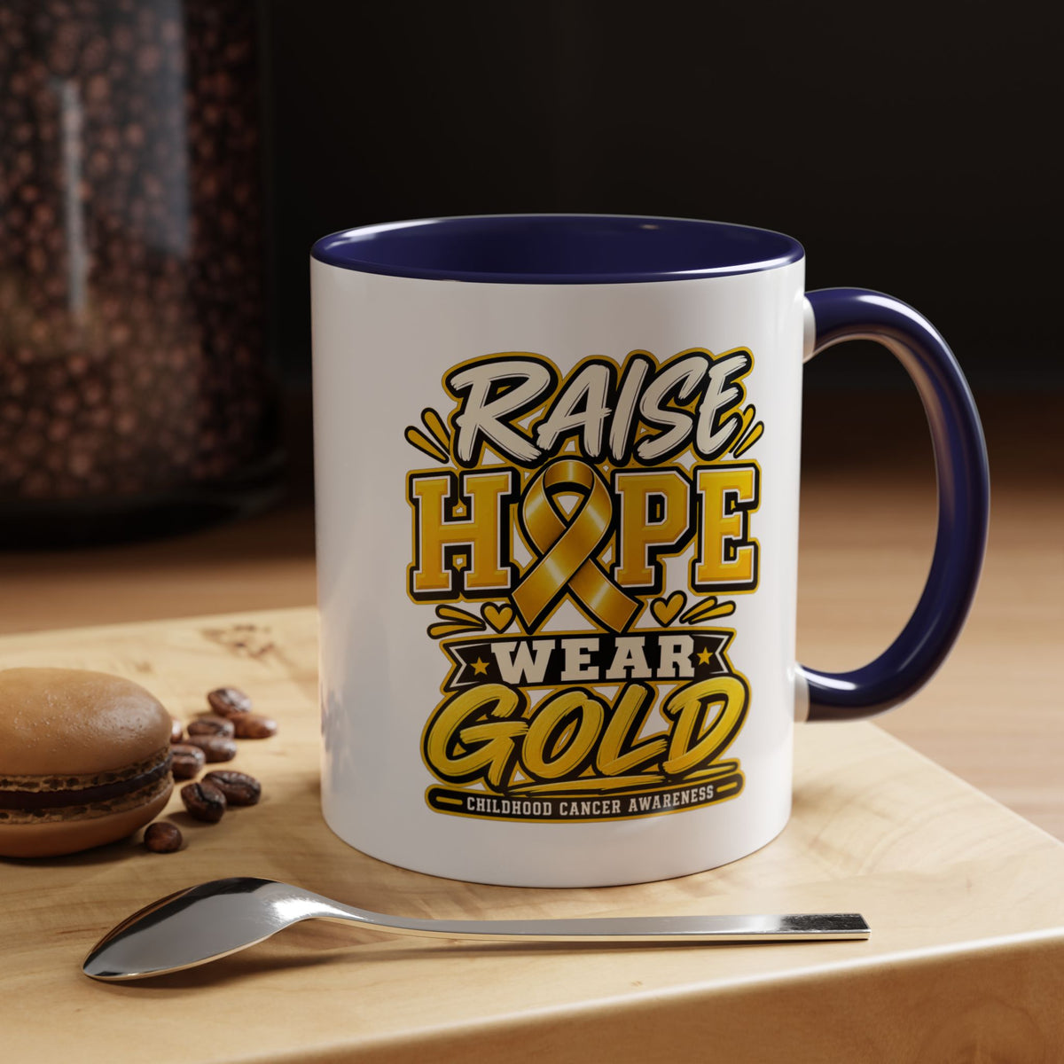 Raise Hope Wear Gold Cancer Awareness Coffee Mug (Accent, 11/15oz)