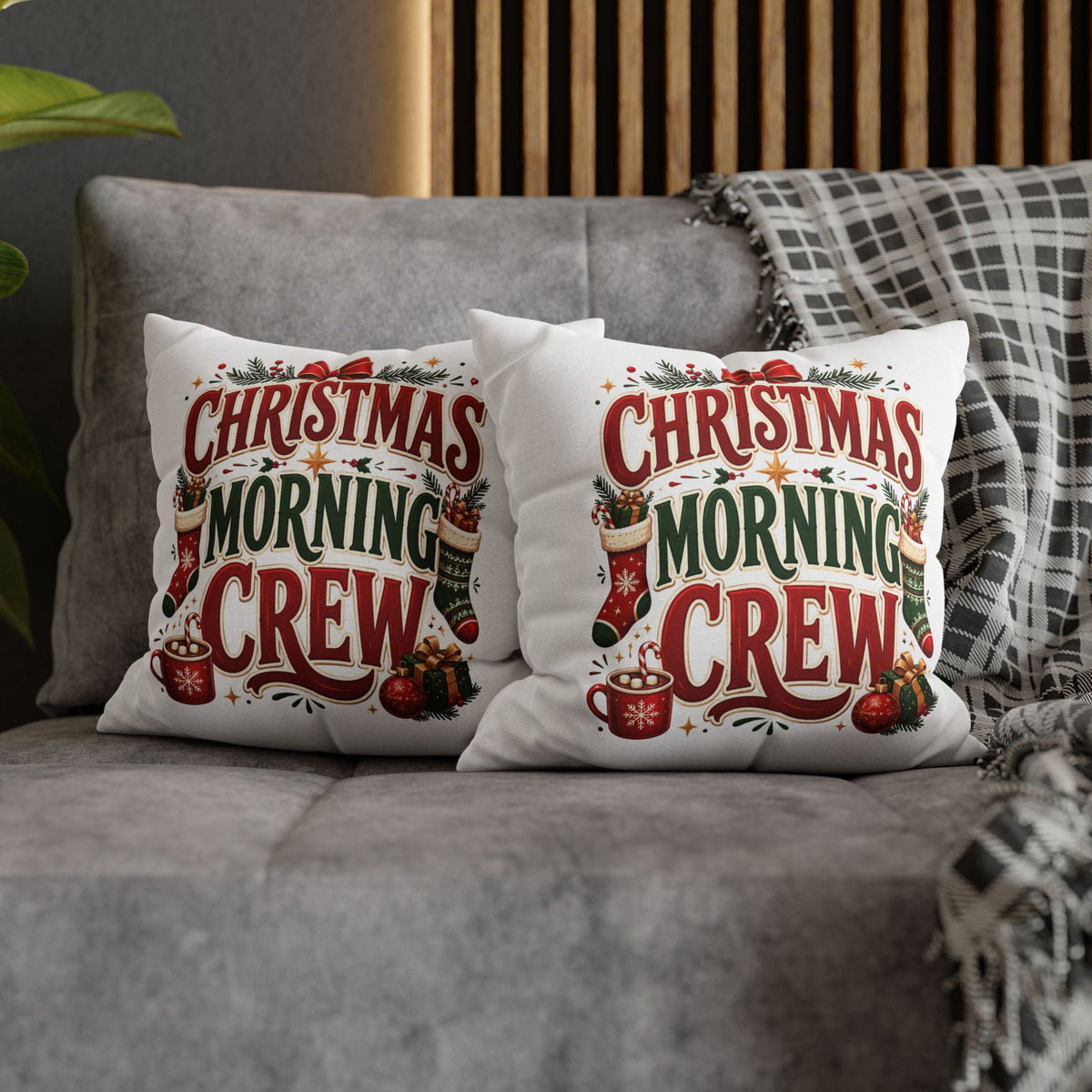 Christmas Spun Square Pillowcase  Morning Crew Pillowcase