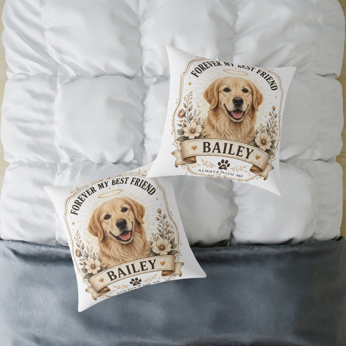Milo Bailey Dog Dad Mom Golden Retriever Throw Pillow — “Forever My Best Friend” Personalized Dog Pillow (Name: Bailey)