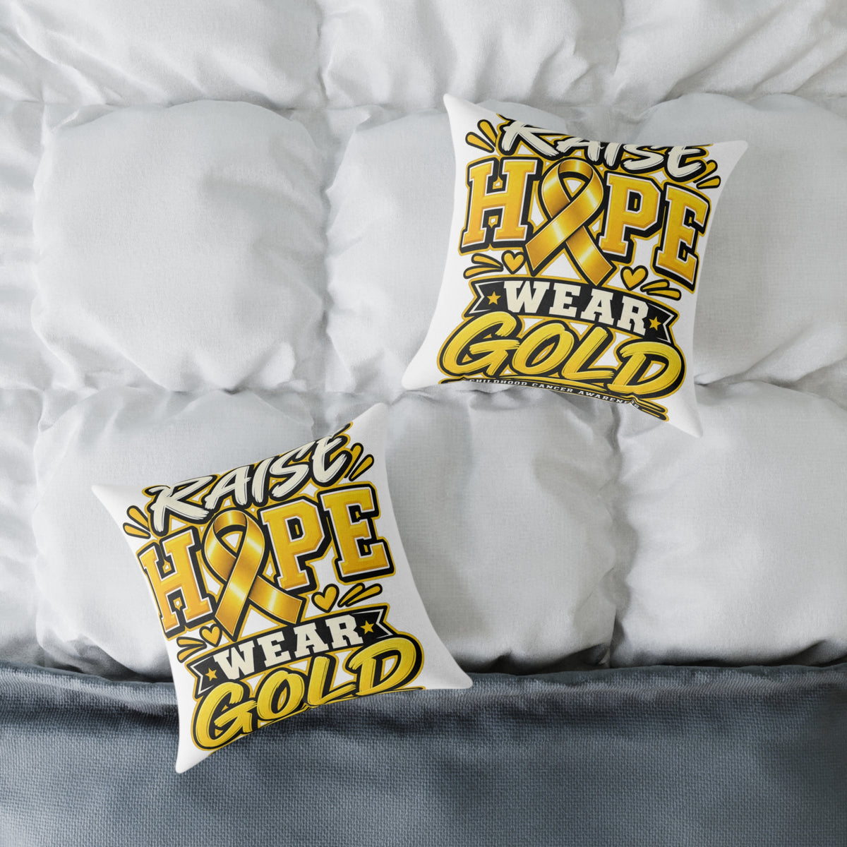 Raise Hope Wear Gold Pillow — Childhood Cancer Awareness Decorative Throw Pillow