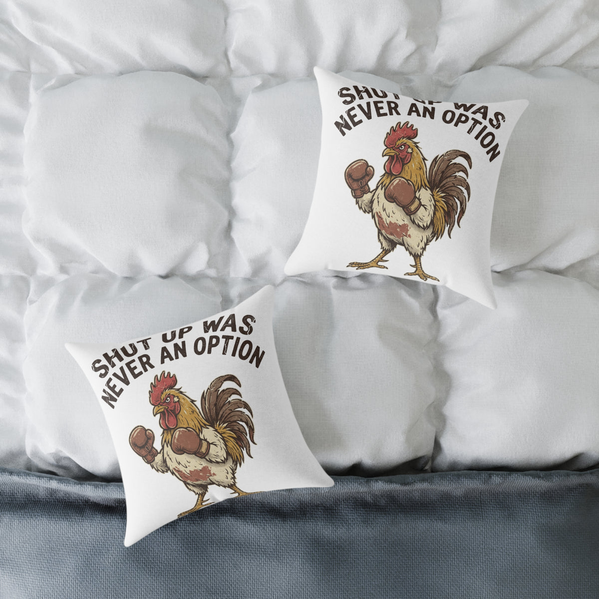 Rooster Boxing Pillow — Funny "Shut Up" Funny Farm Animal Throw Pillow