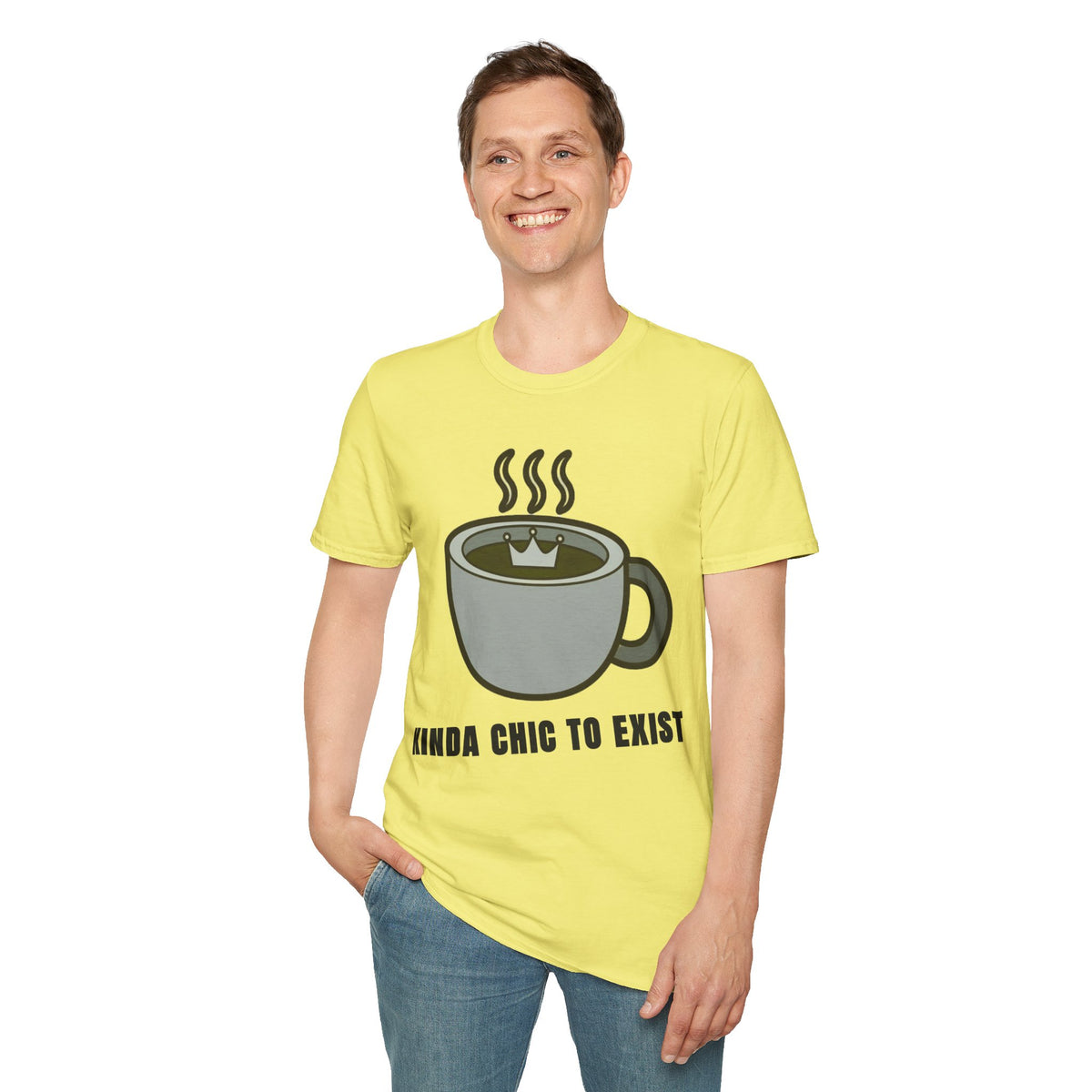 Coffee Mug Graphic T-Shirt — "Kinda Chic to Exist" Casual Tee - Trending Now - September 2026