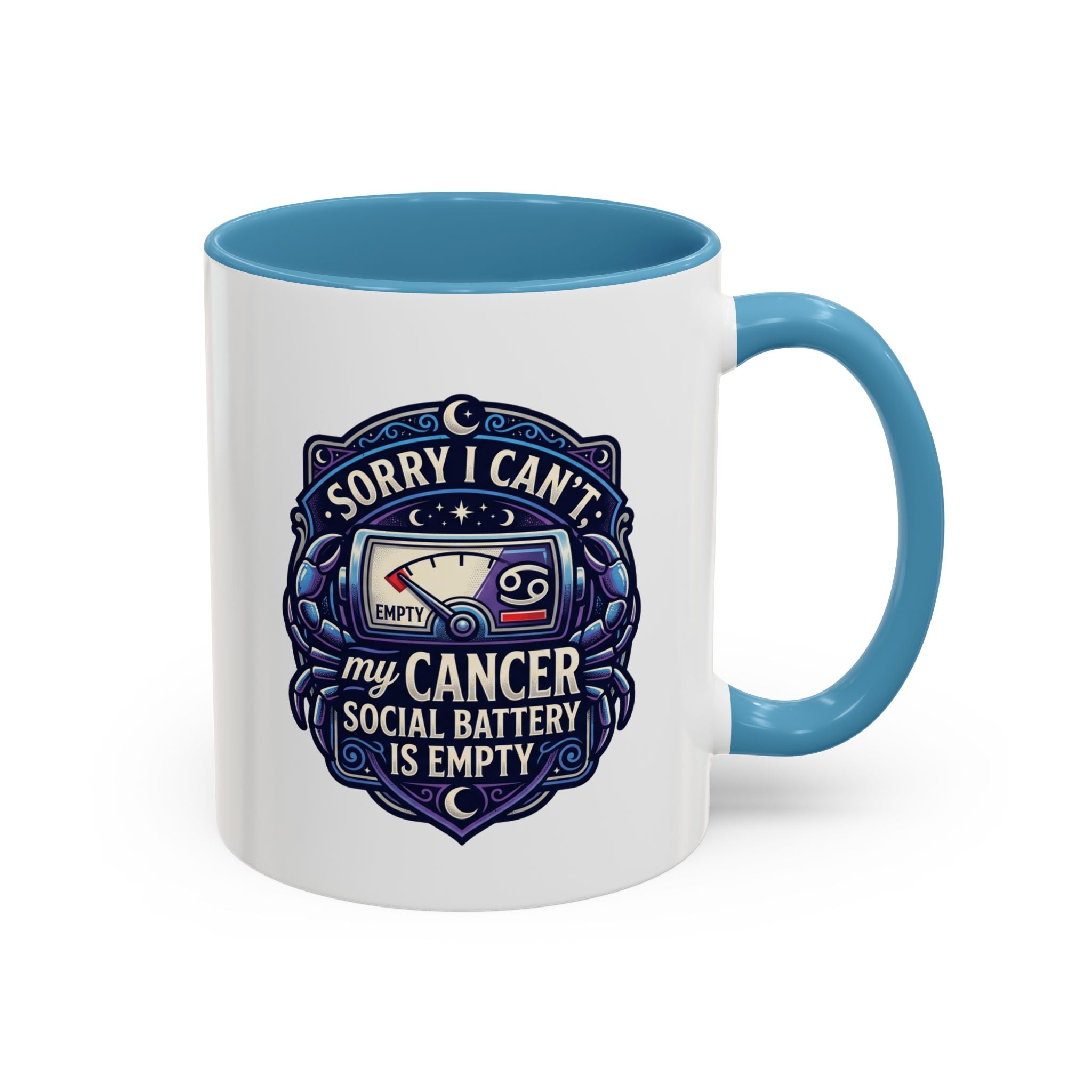Accent Coffee Mug — “Sorry I Can’t My Cancer Social Battery Is Empty” Support Awareness Mug