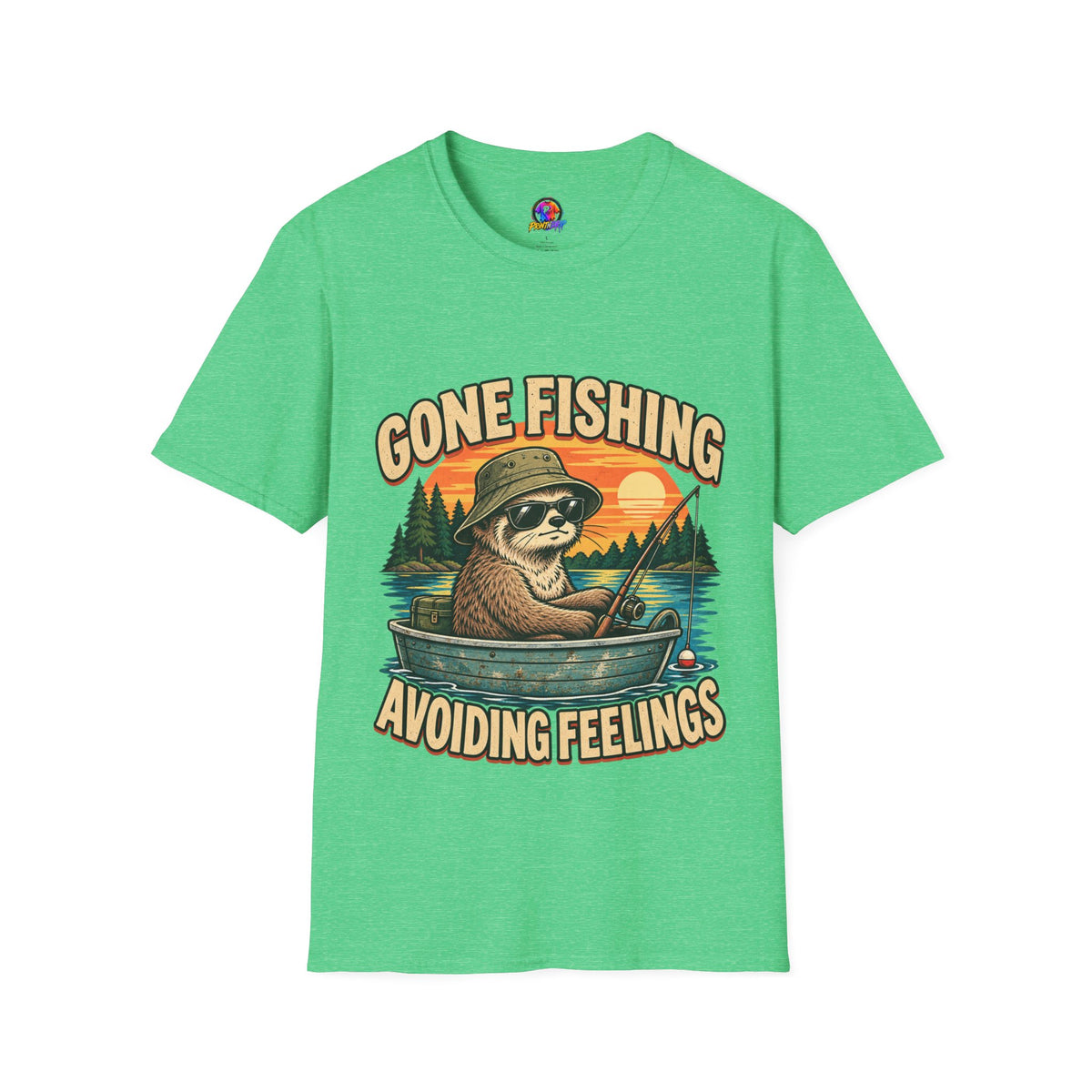 Funny And Witty T-Shirt — “Gone Fishing, Avoiding Feelings” Sloth Fishing Graphic Tee