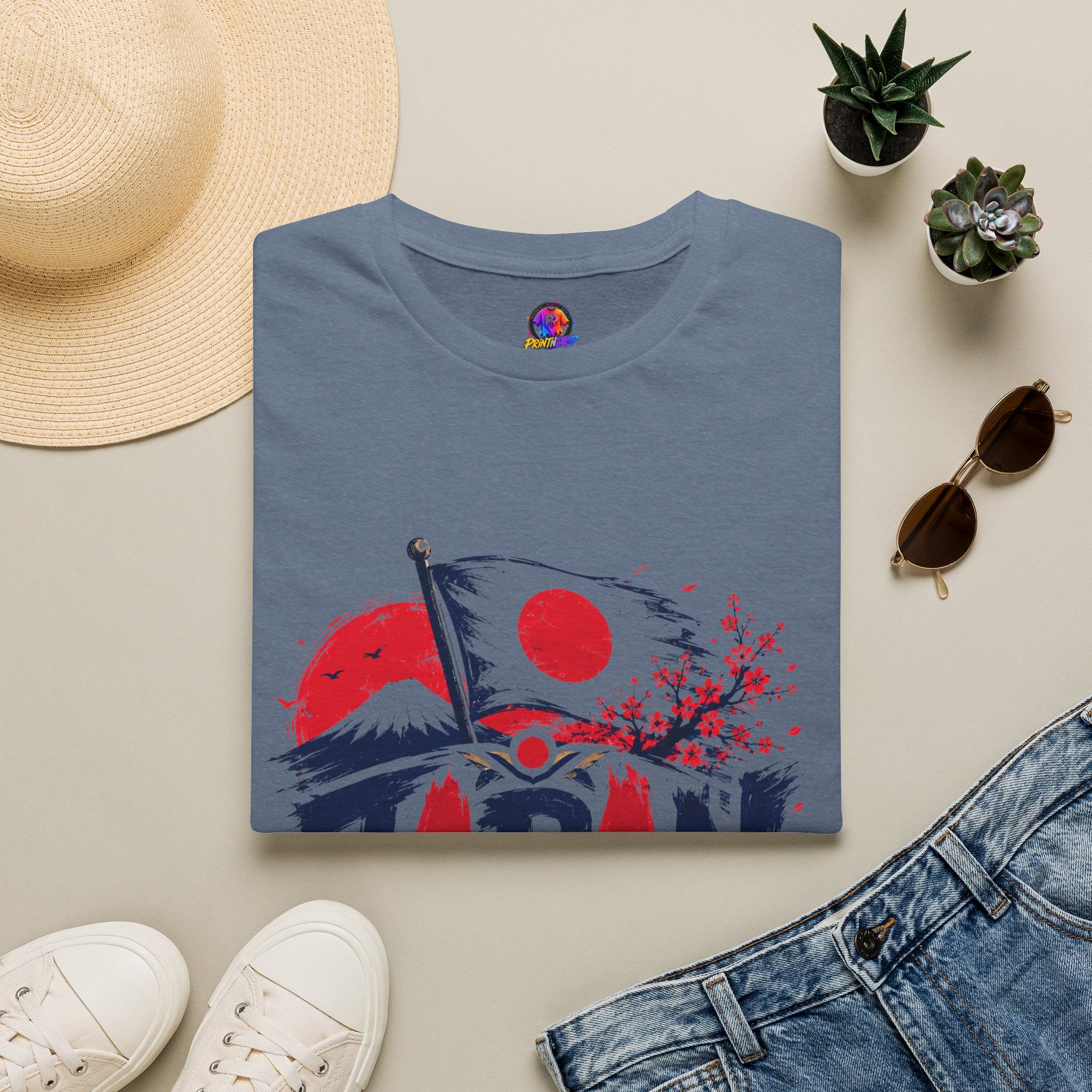 Japan Soccer T-Shirt — Japanese Flag & Cherry Blossom Football Graphic