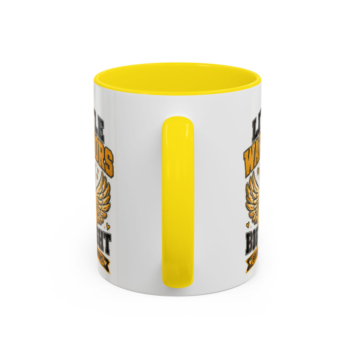 Little Warriors Big Fight Childhood Cancer Awareness Coffee Mug — Gold Ribbon Support Accent Mug