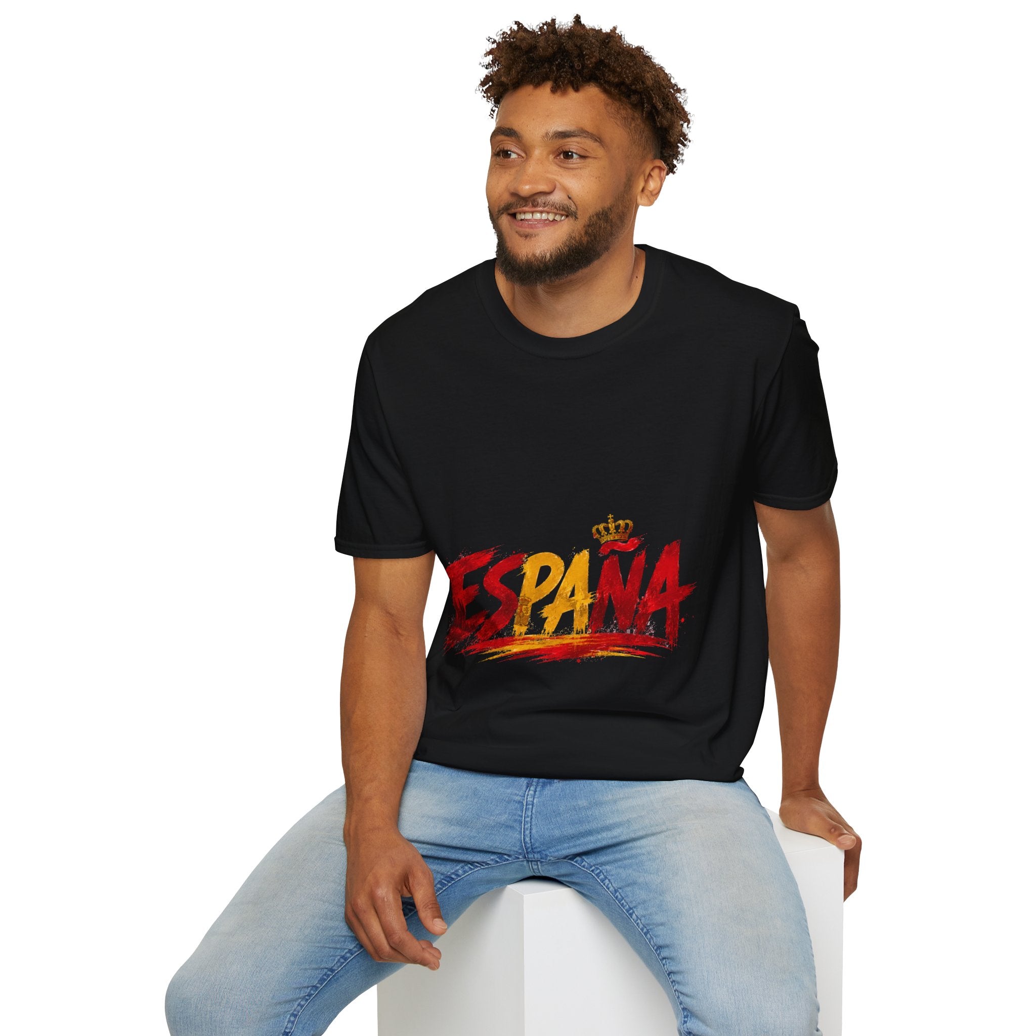 Spain  Graphic T-Shirt — Spanish Flag Brushstroke Design with Crown