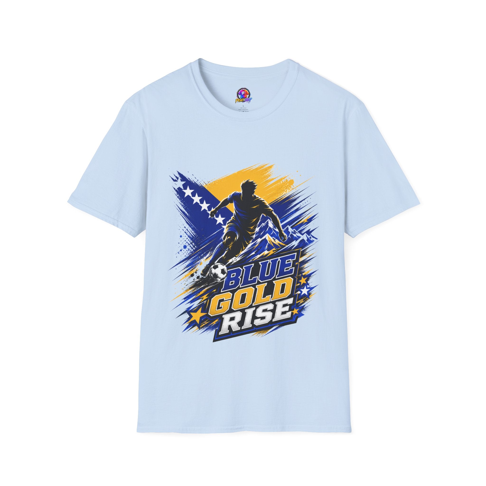 Bosnia Football T‑Shirt - "Blue Gold Rise" Soccer Graphic Tee