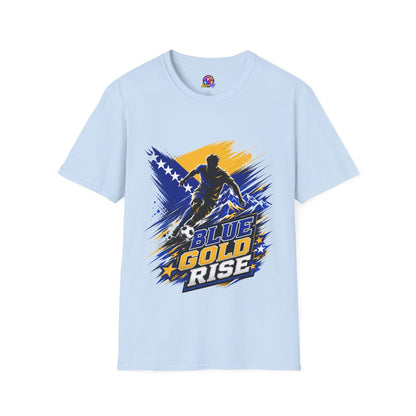Bosnia Football T‑Shirt - "Blue Gold Rise" Soccer Graphic Tee