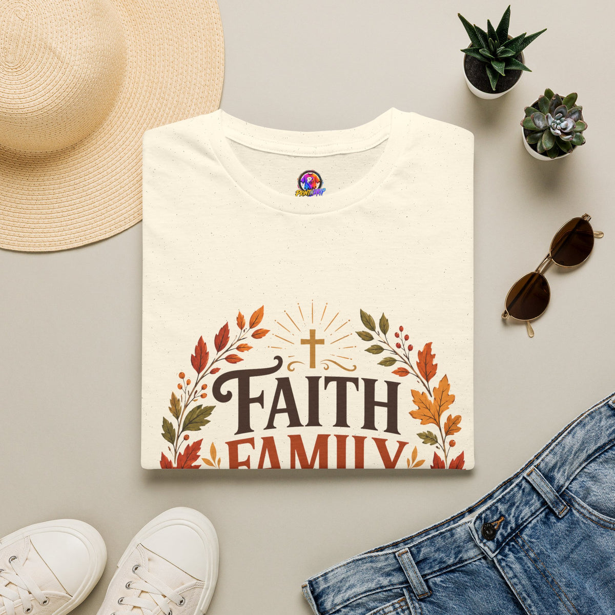 Thanksgiving T-Shirt Faith Family Thanks T-Shirt — Fall Pumpkin Thanksgiving Christian Tee