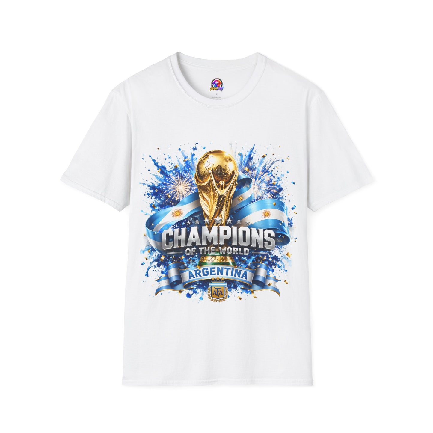 Argentina World Cup Champions T-Shirt — Gold Trophy Celebration Tee