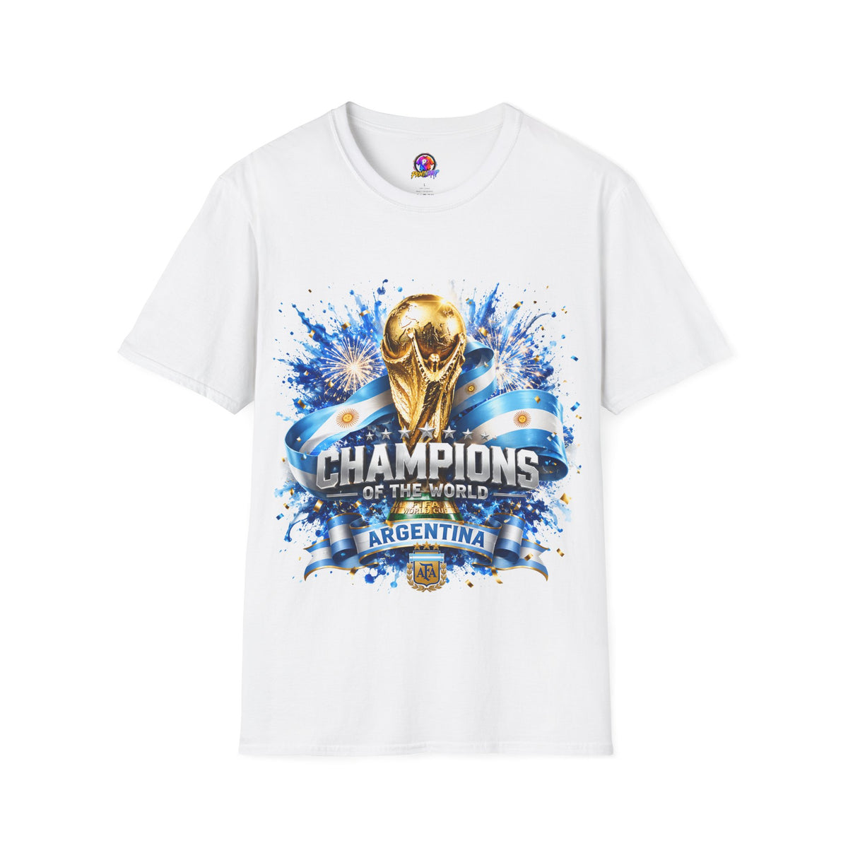 Argentina World Cup Champions T-Shirt — Gold Trophy Celebration Tee