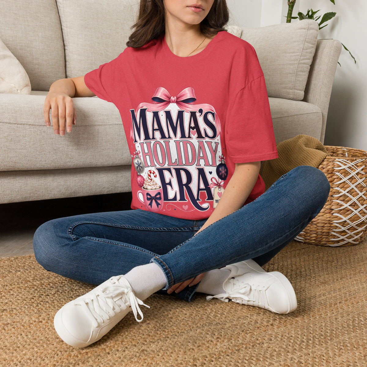 Mama's Holiday Era T-Shirt — Festive Pink Bow Christmas Tee for Moms