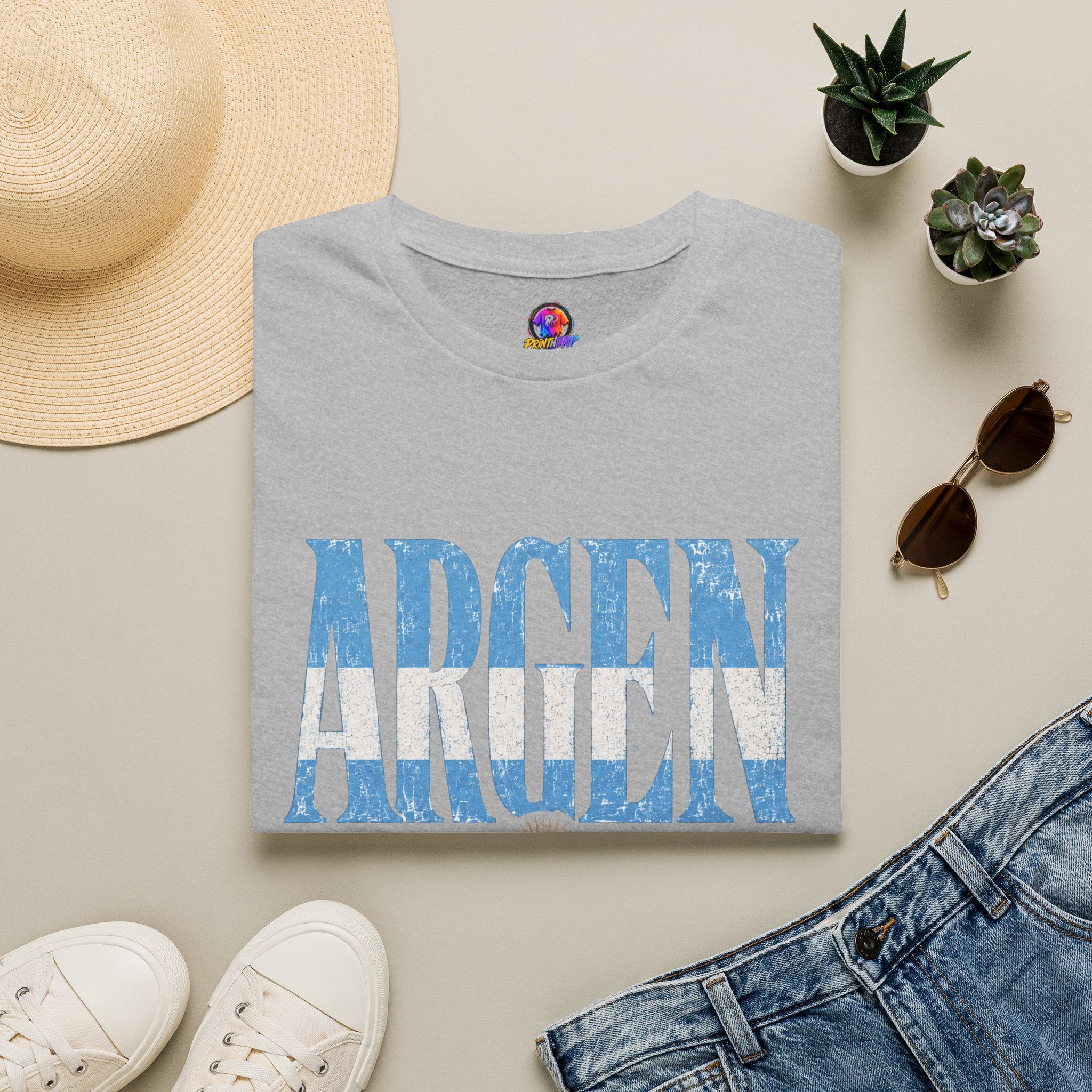 Argentina Flag Graphic T‑Shirt — Vintage Blue Distressed Typography
